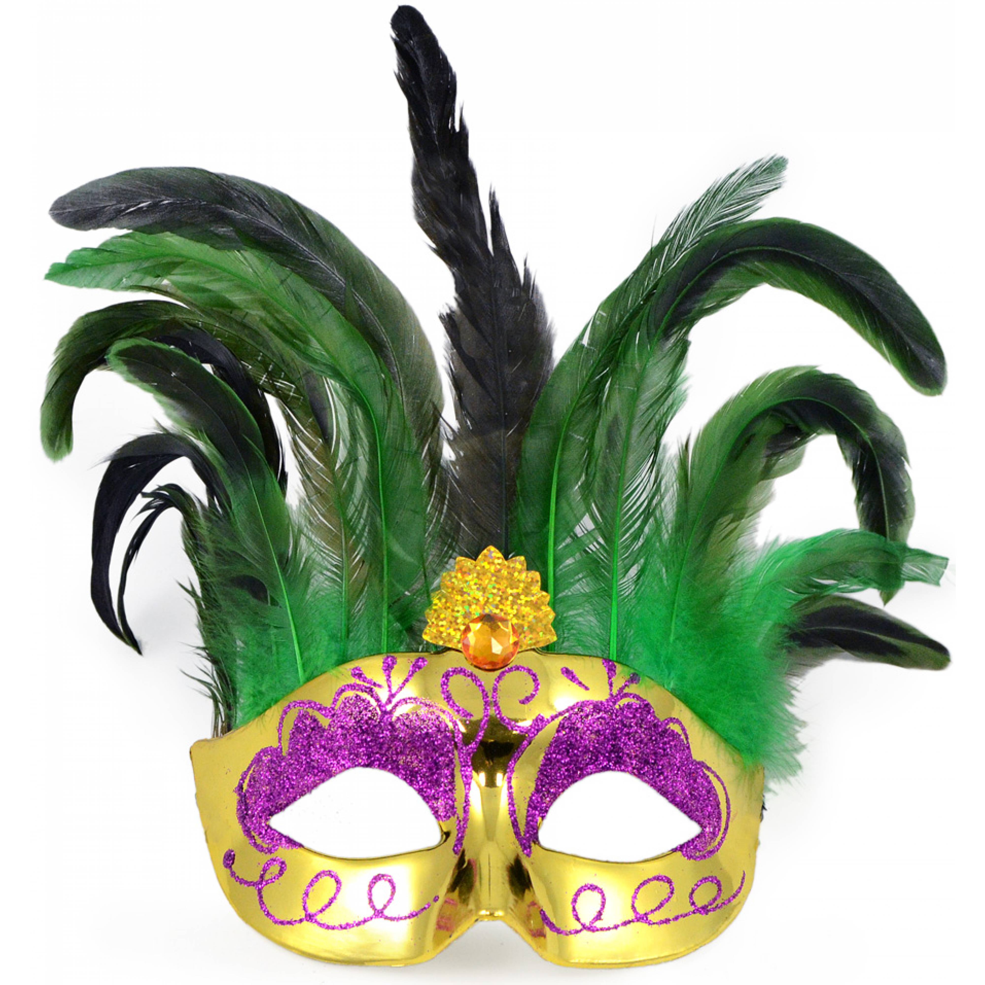 Metallic Gold Feather Topped Mask Item Number: 7151-MARDI GRAS