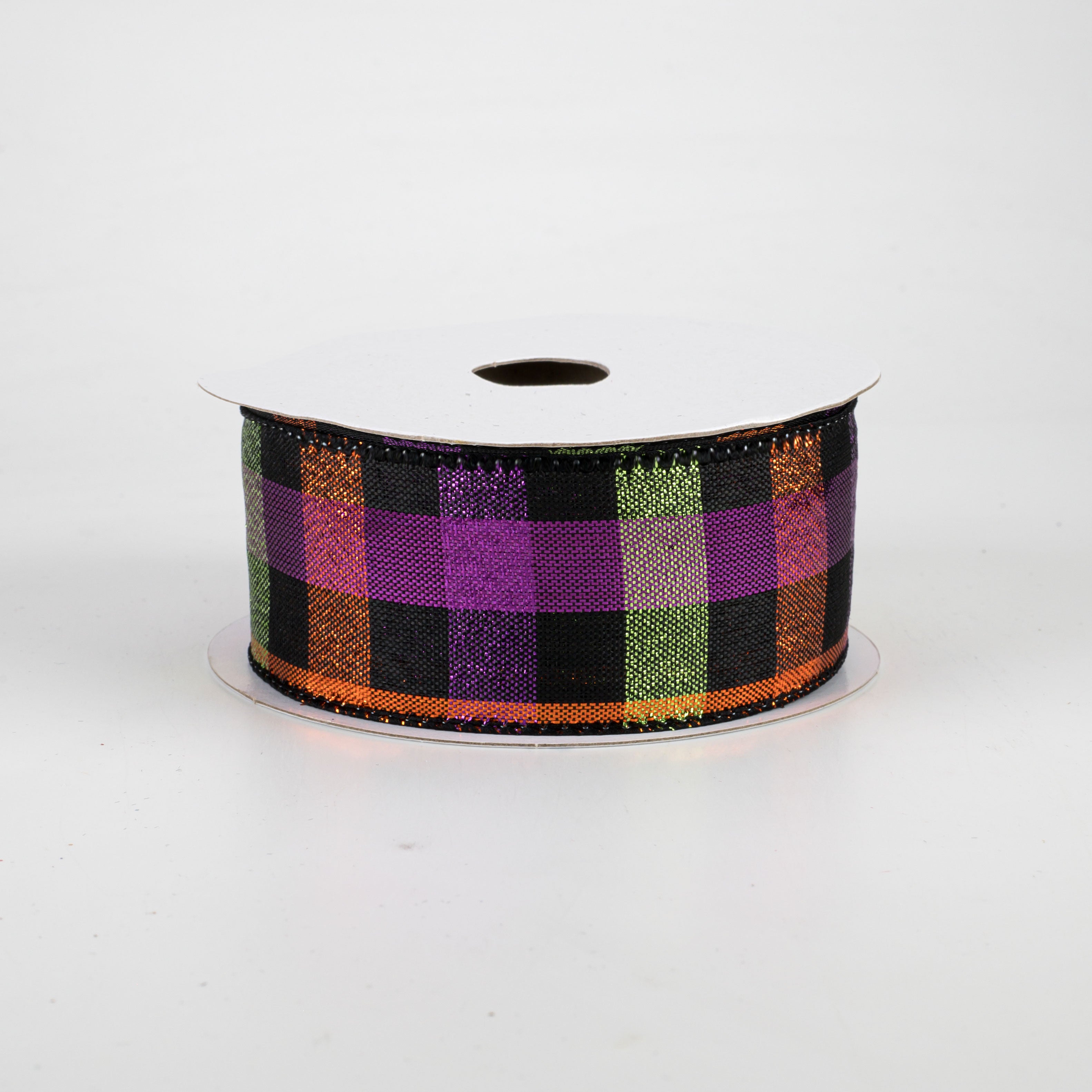 1.5" Metallic Halloween Square Check Ribbon (10 Yards)