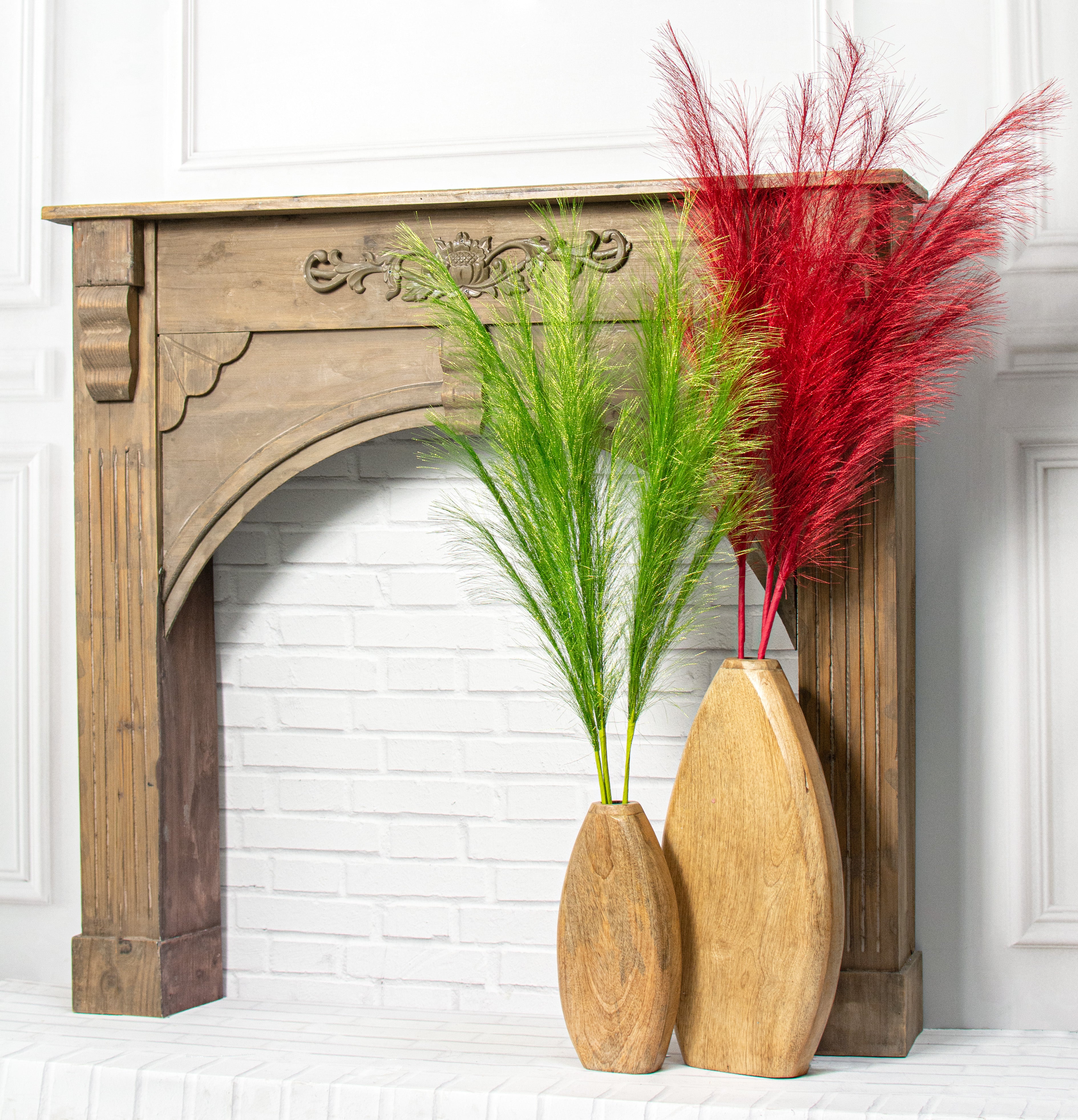 38" Metallic Pampas Grass Spray: Red detail photo 3