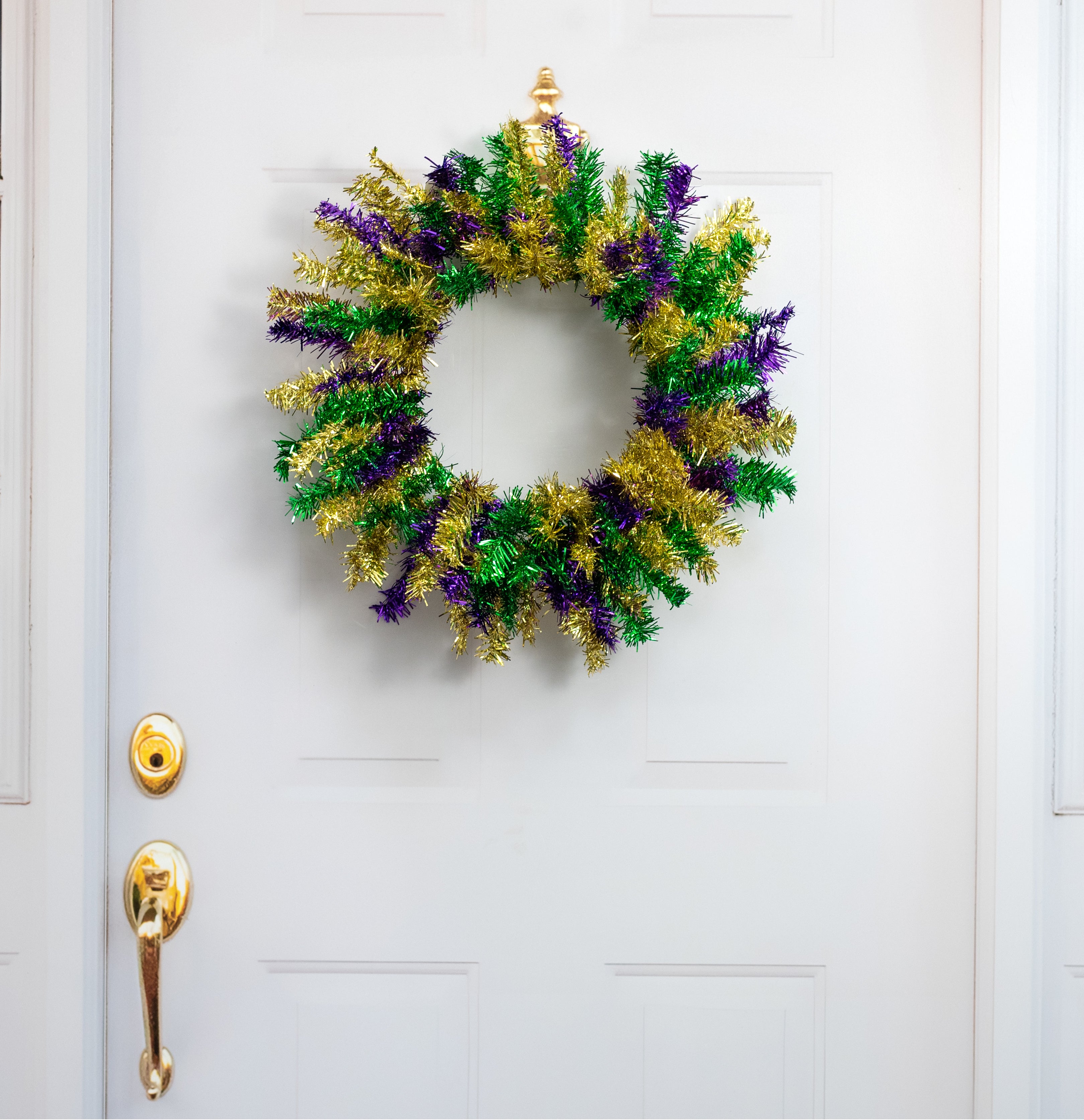 20" Metallic Pine Wreath: Mardi Gras (135 Tips) Lifestyle Photo