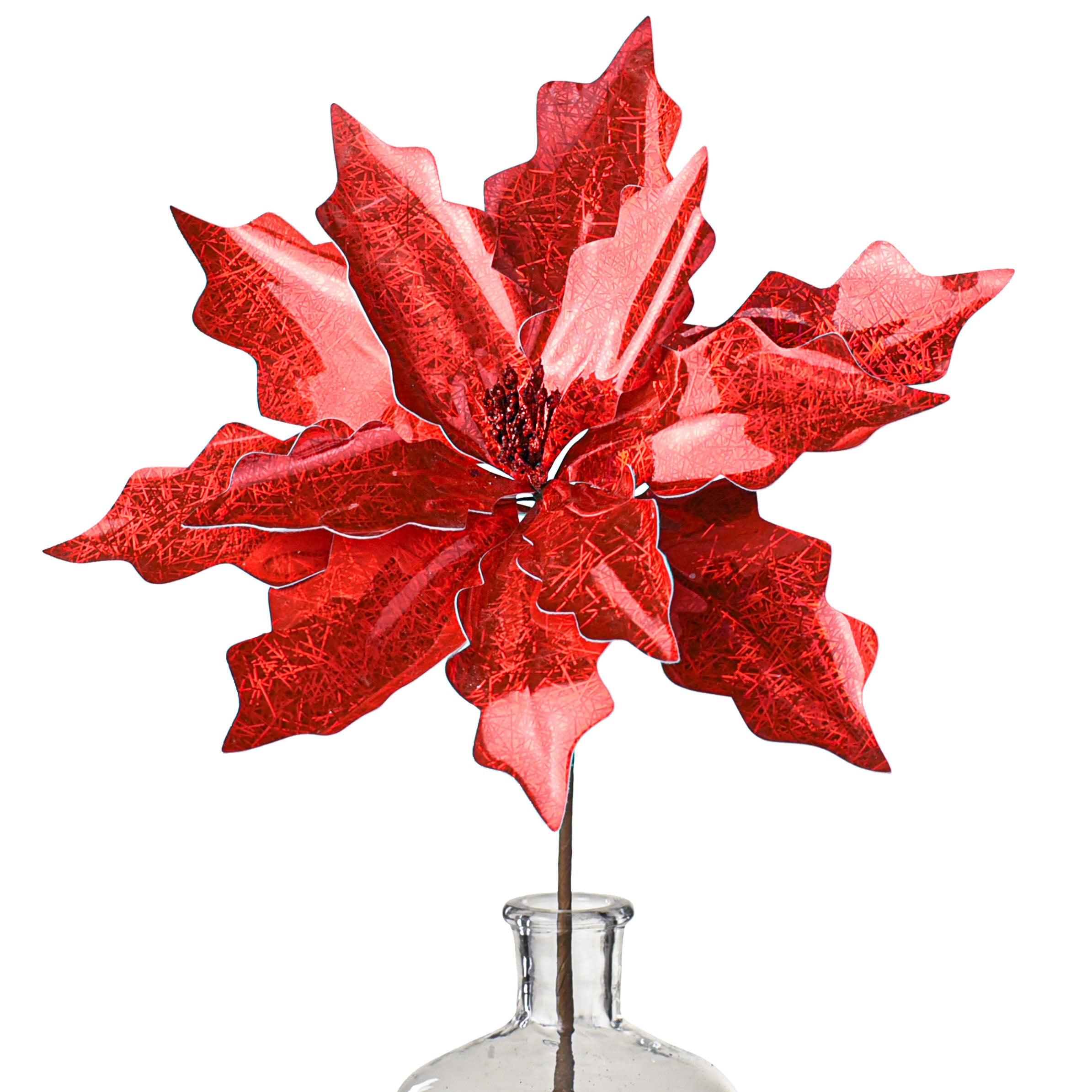 22" Metallic Poinsettia Stem: Red Item Number: 133173