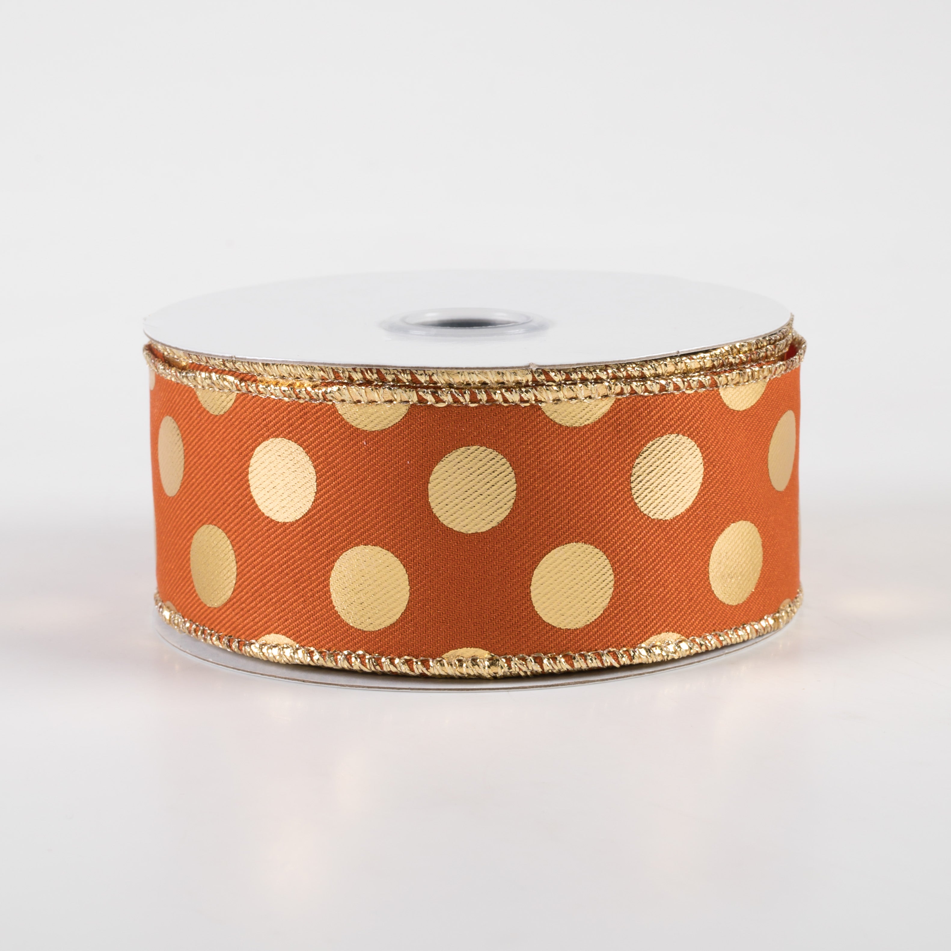 1.5" Metallic Polka Dots Ribbon: Autumn & Gold (10 Yards)