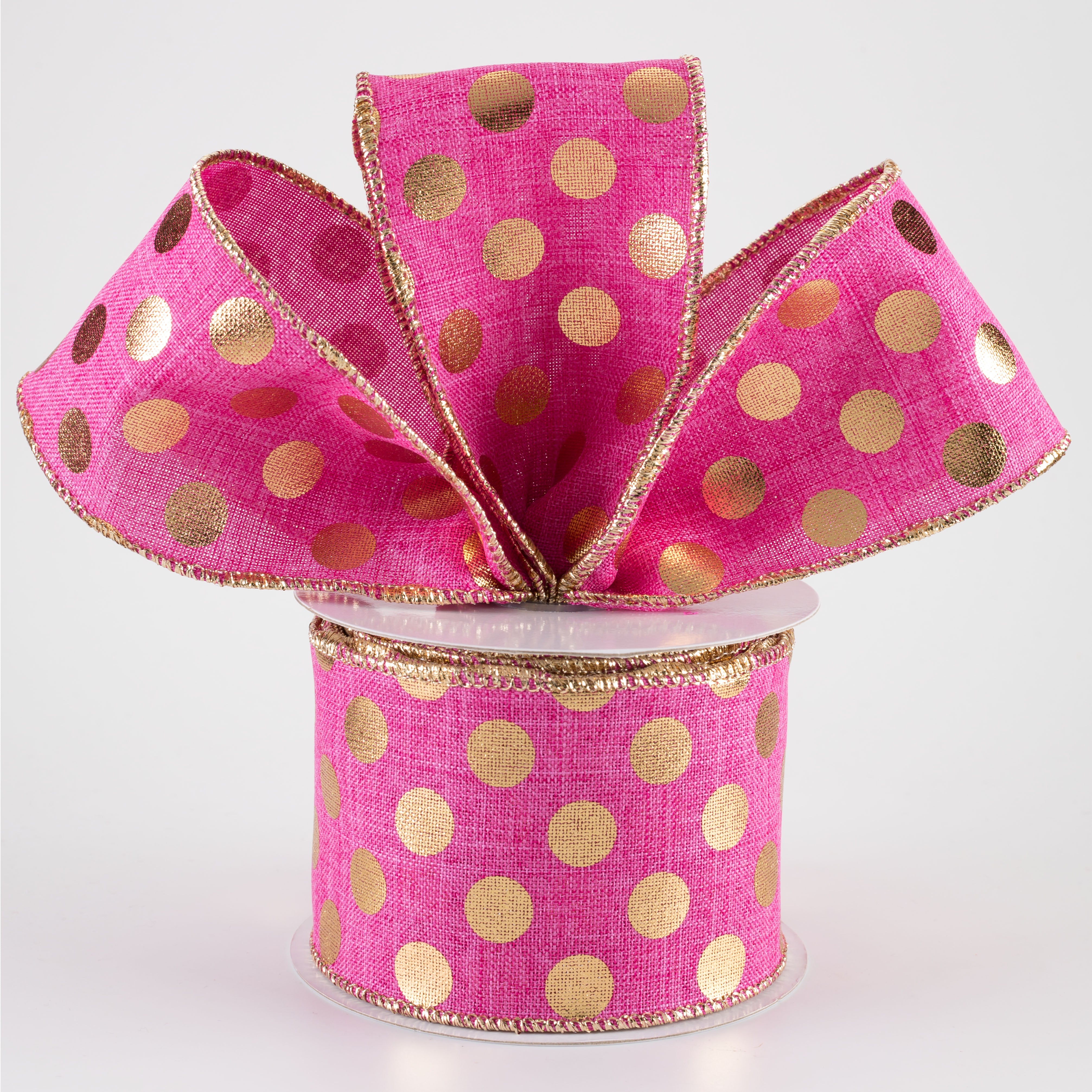 2.5" Metallic Polka Dots Ribbon: Hot Pink & Gold (10 Yards) Lifestyle Photo