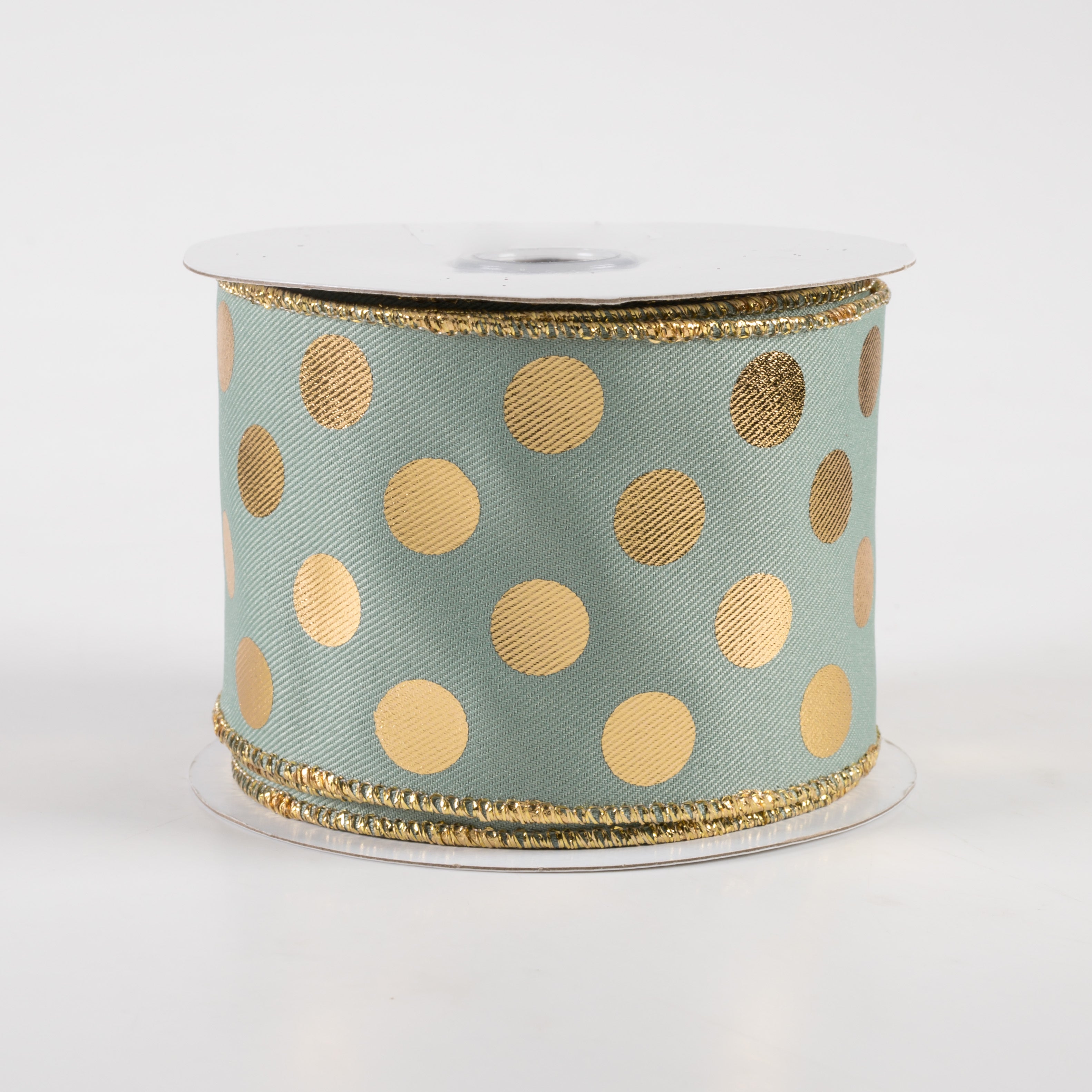 2.5" Metallic Polka Dots Ribbon: Sage Green & Gold (10 Yards)