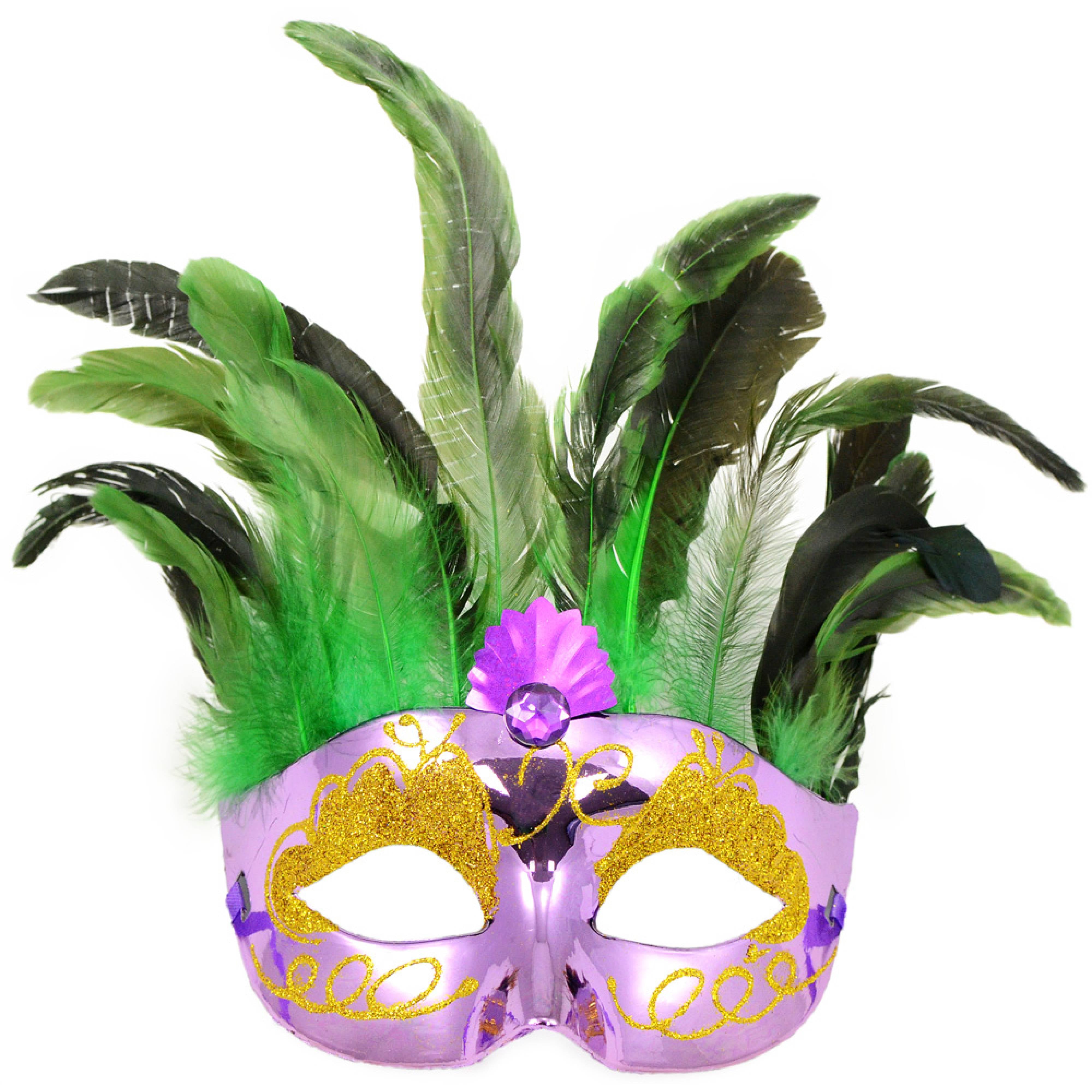 Metallic Purple Feather Topped Mask Item Number: 7151-MARDI GRAS