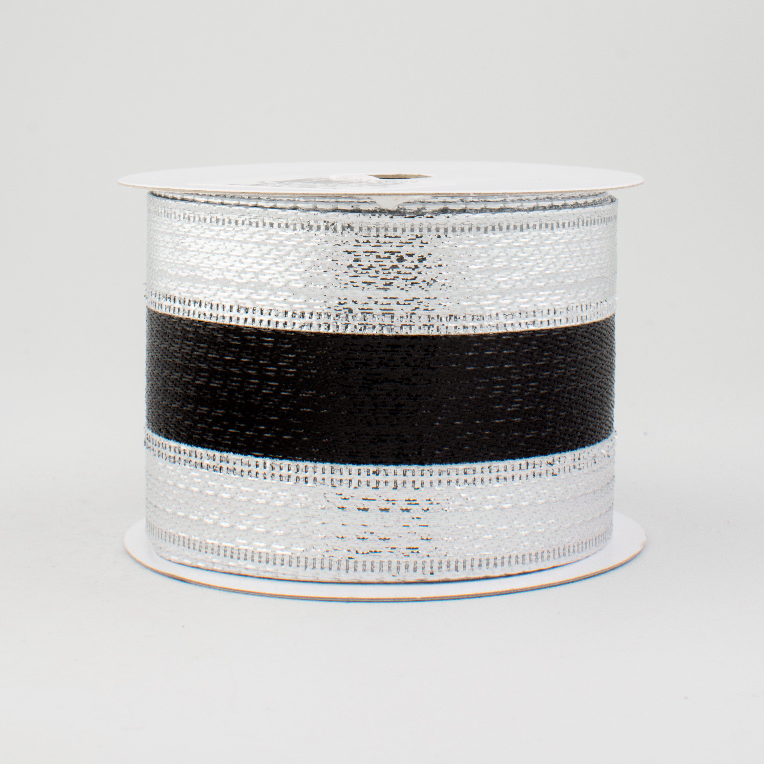 2.5" Metallic Stripe Ribbon: Black & Silver (10 Yards)