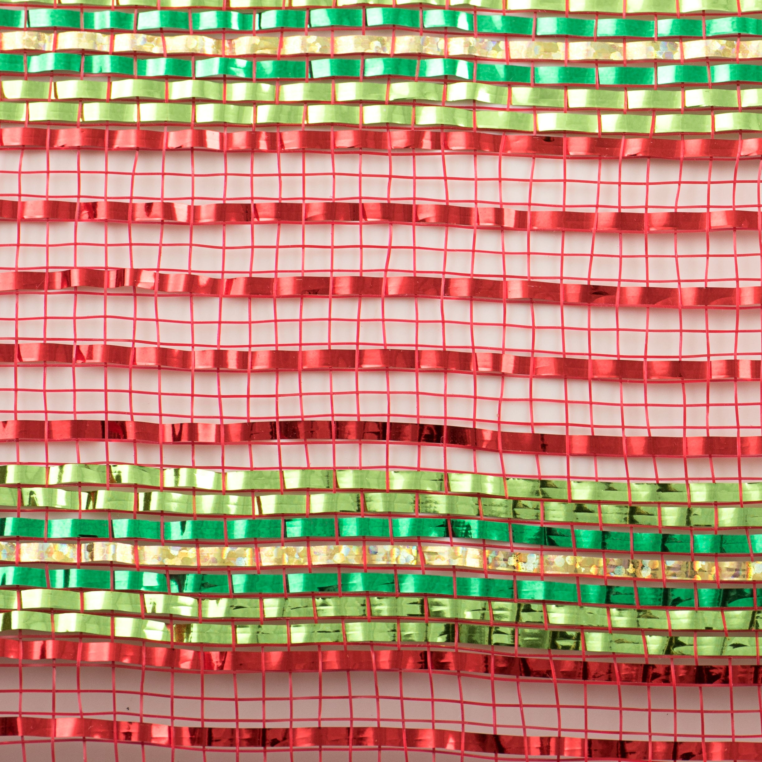 10" Metallic Stripes Deco Mesh: Red & Lime detail photo 3