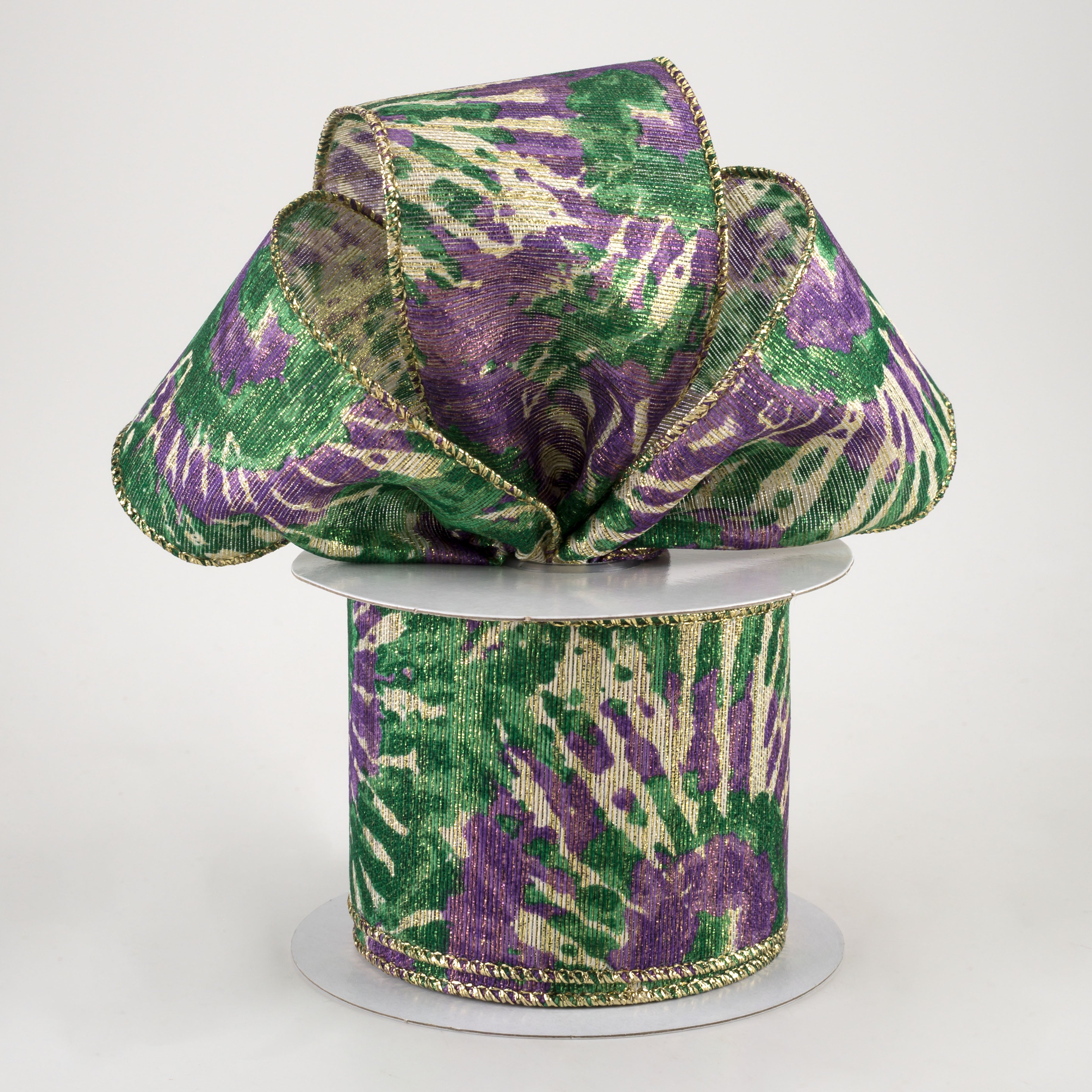 2.5" Metallic Tie Dye Ribbon: Purple, Green, Gold (10 Yards) Lifestyle Photo