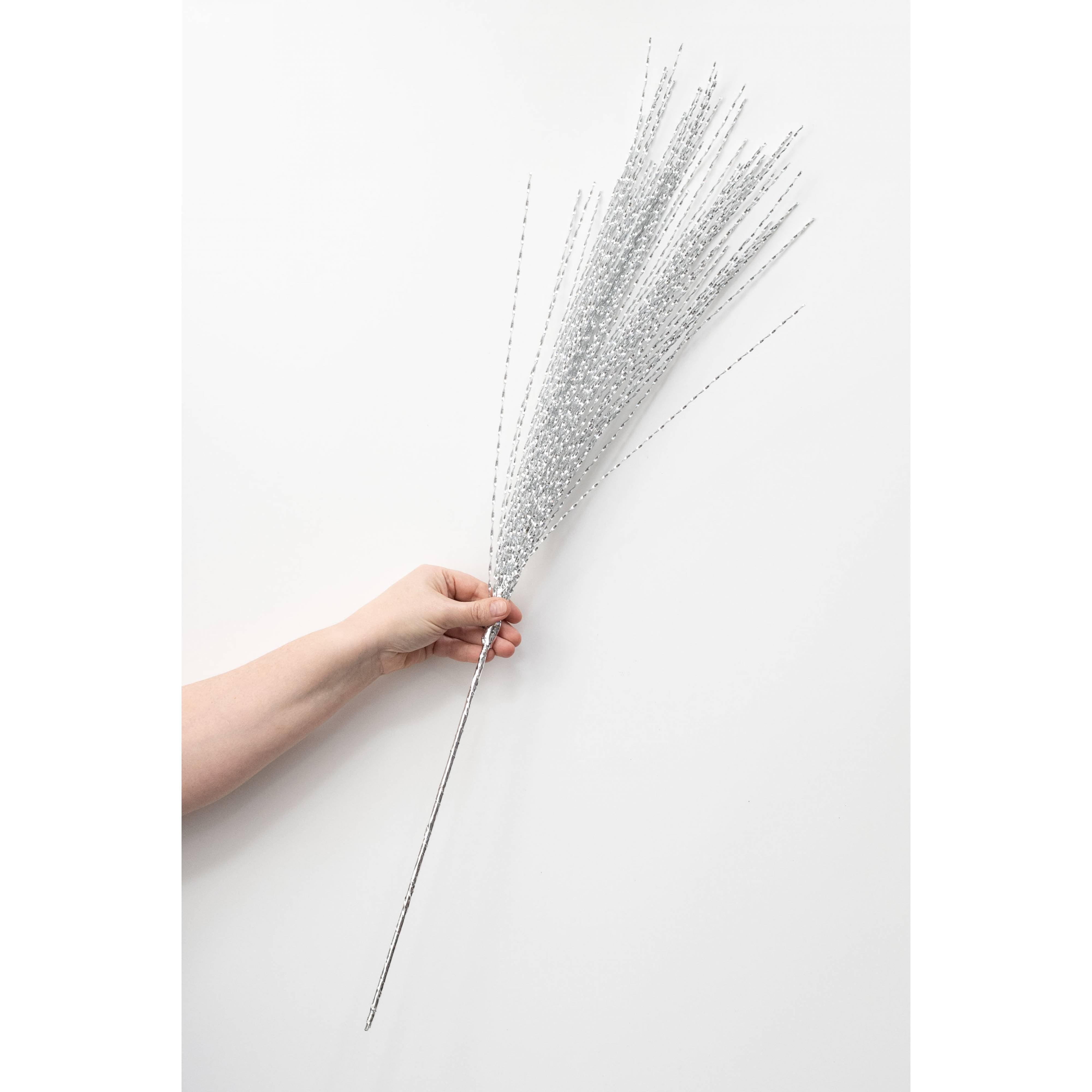 32" Metallic Twisted Grass Spray: Silver detail photo 3