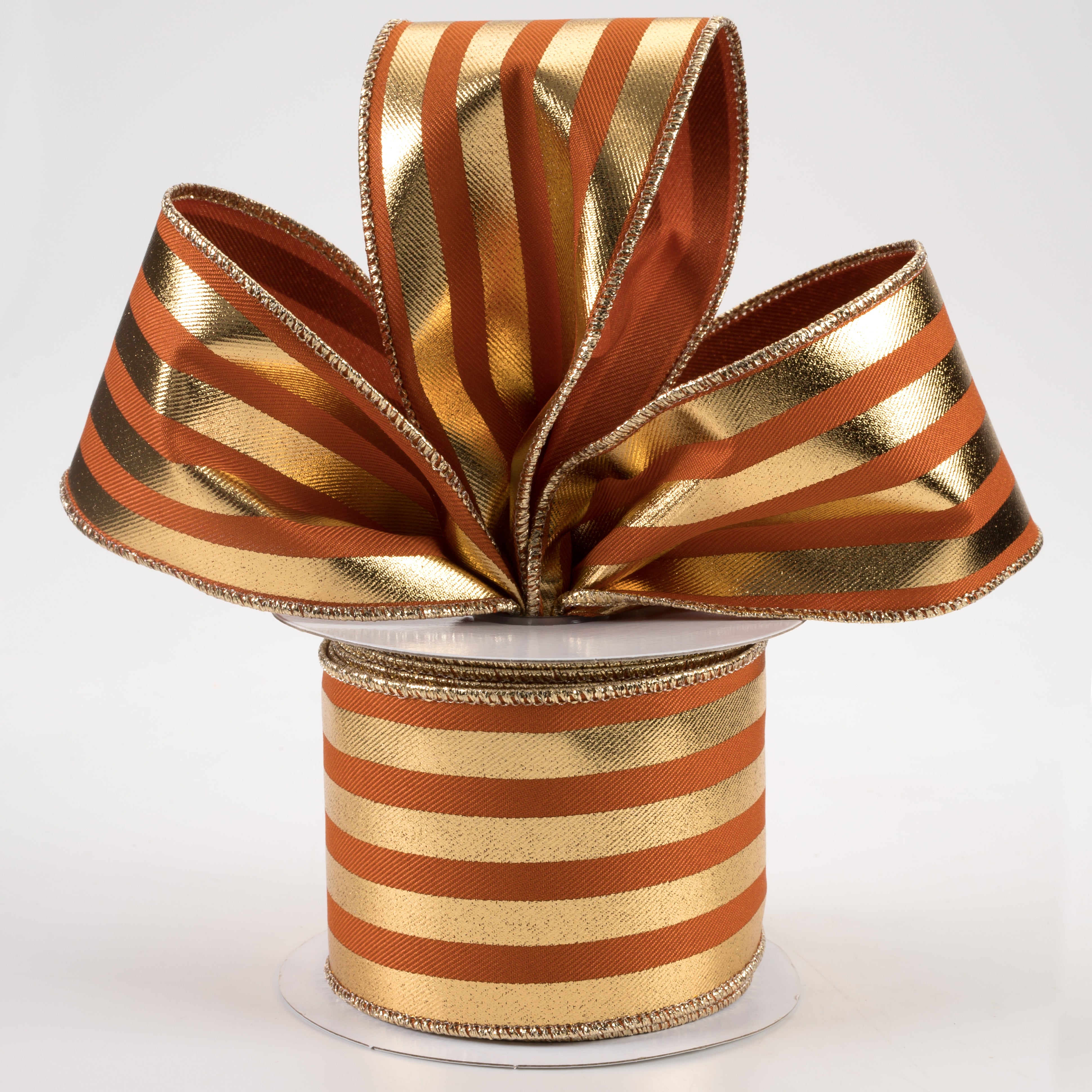 2.5" Metallic Vertical Stripes Ribbon: Autumn & Gold (10 Yards) Lifestyle Photo