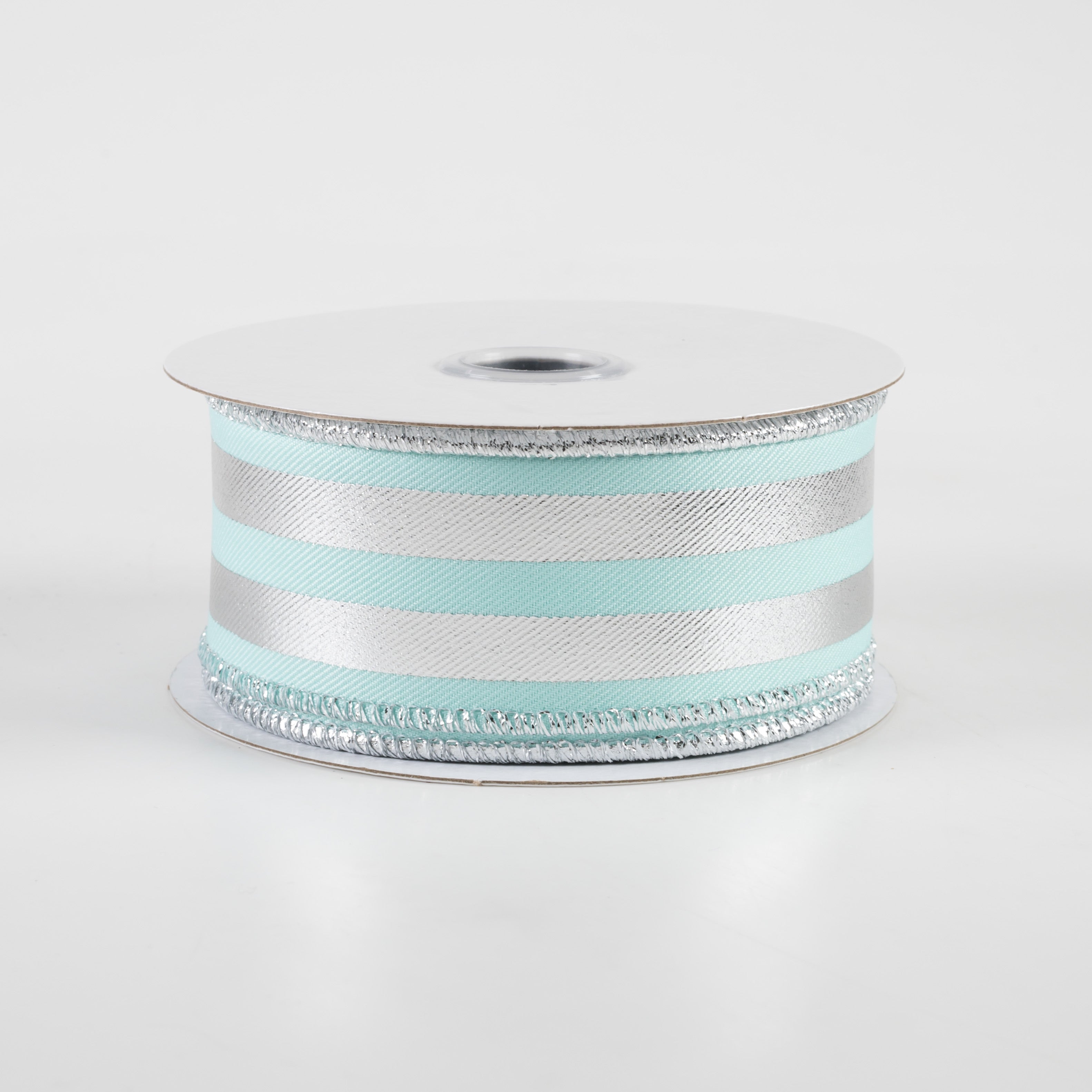 1.5" Metallic Vertical Stripes Ribbon: Ice Blue & Silver (10 Yards)