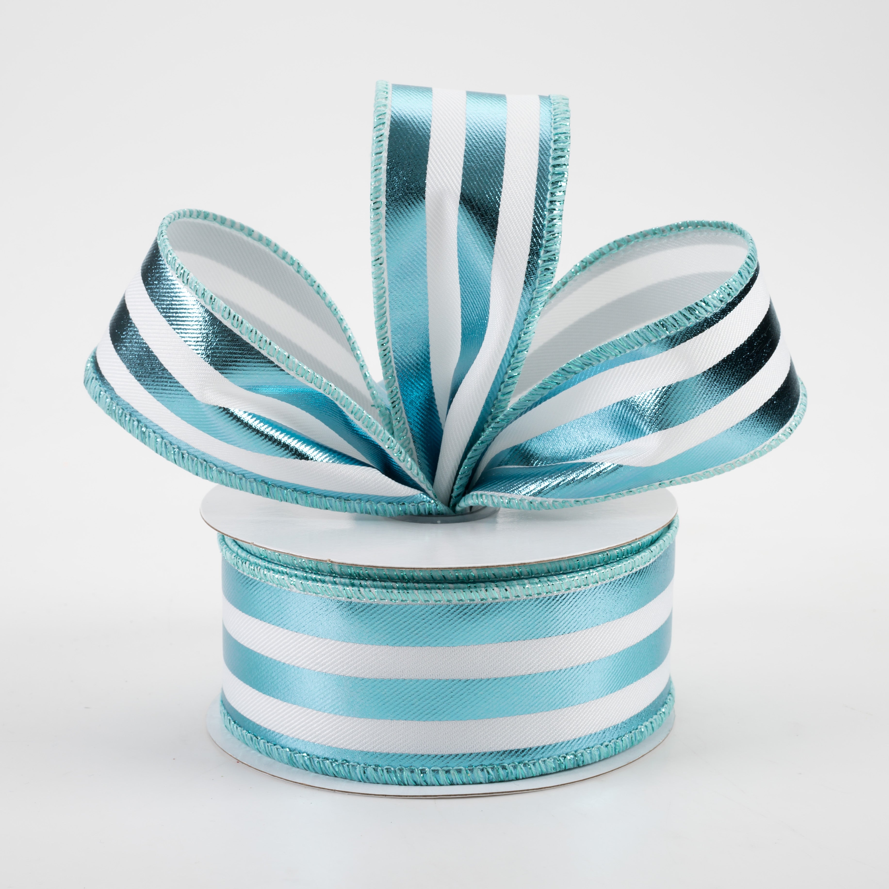 1.5" Metallic Vertical Stripes Ribbon: White & Ice Blue (10 Yards) Lifestyle Photo