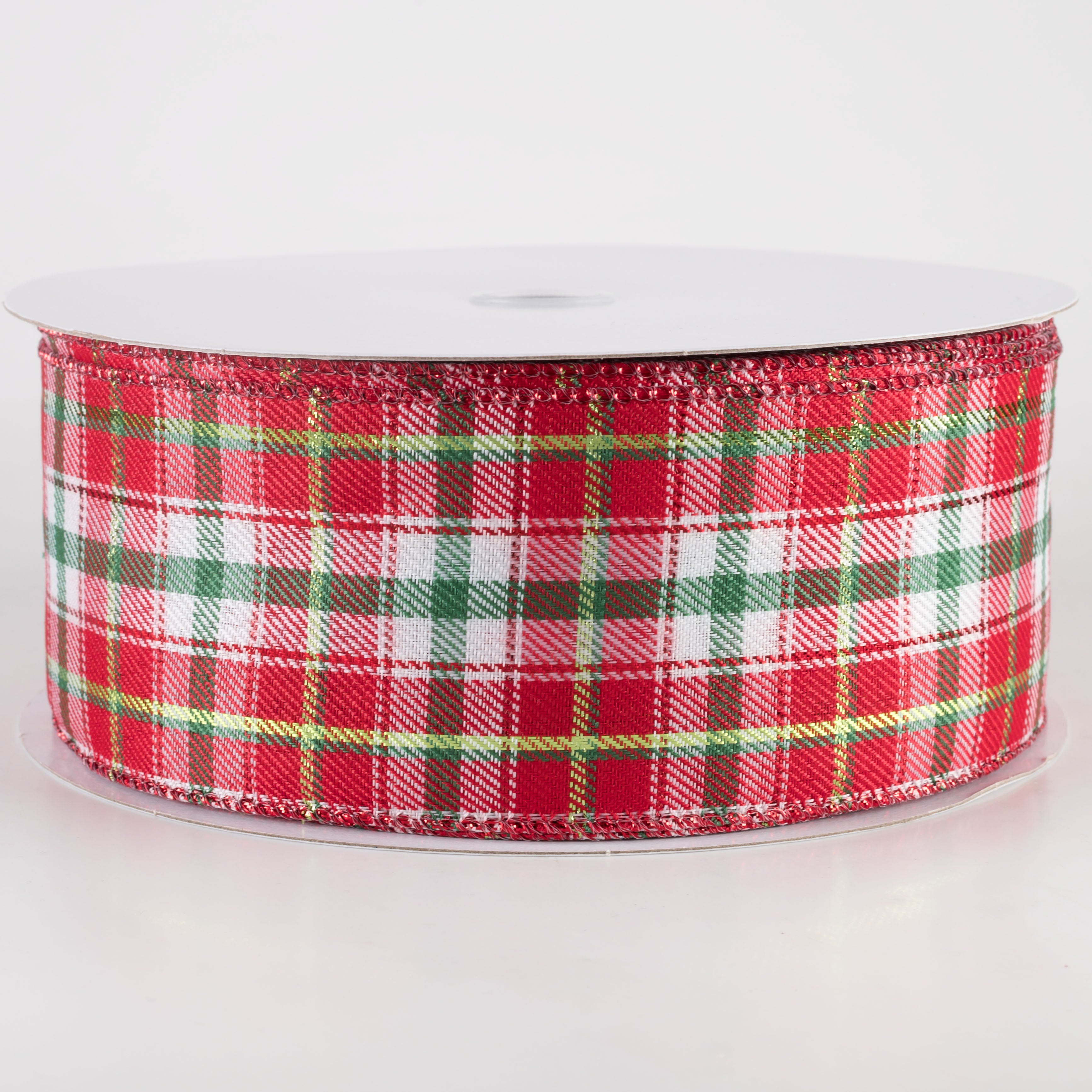 2.5" Metallic Winston Plaid Ribbon: Red, Emerald & Lime (50 Yards) Item Number: 871-40-420