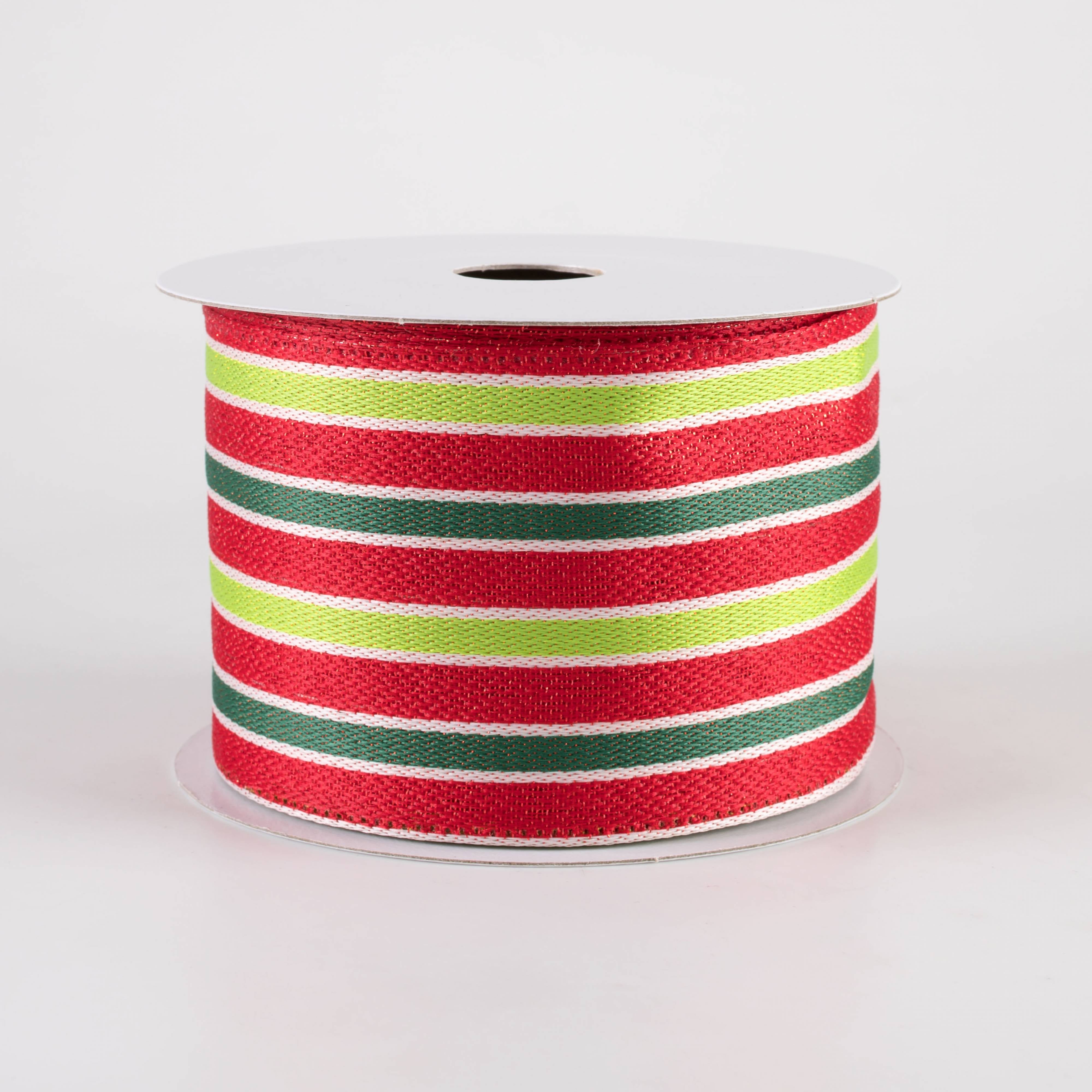 2.5" Metallic Woven Cabana Stripe Ribbon: Red, Green & White (10 Yards) Item Number: 76412-40-09