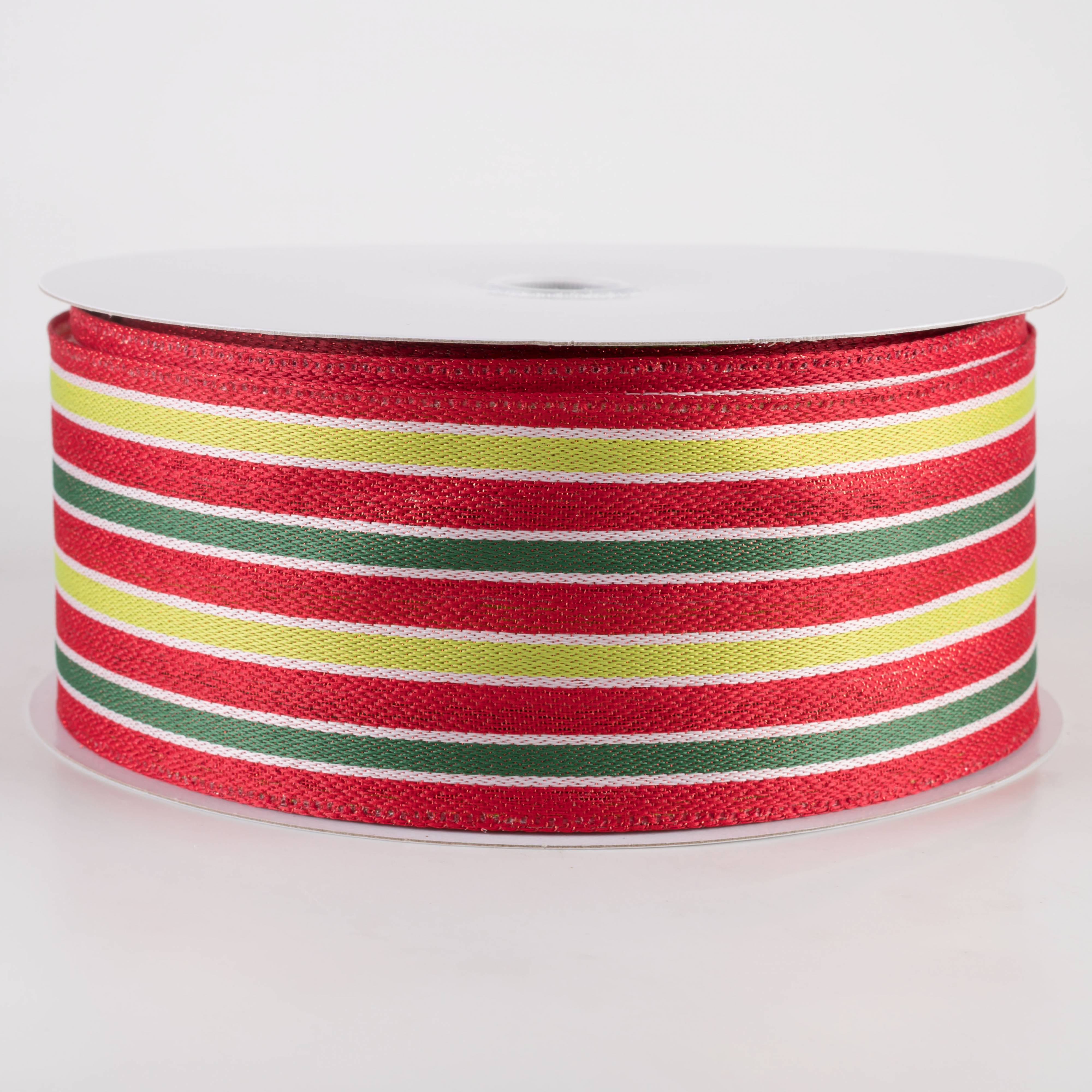 2.5" Metallic Woven Cabana Stripe Ribbon: Red, Green & White (50 Yards) Item Number: 875-40-461
