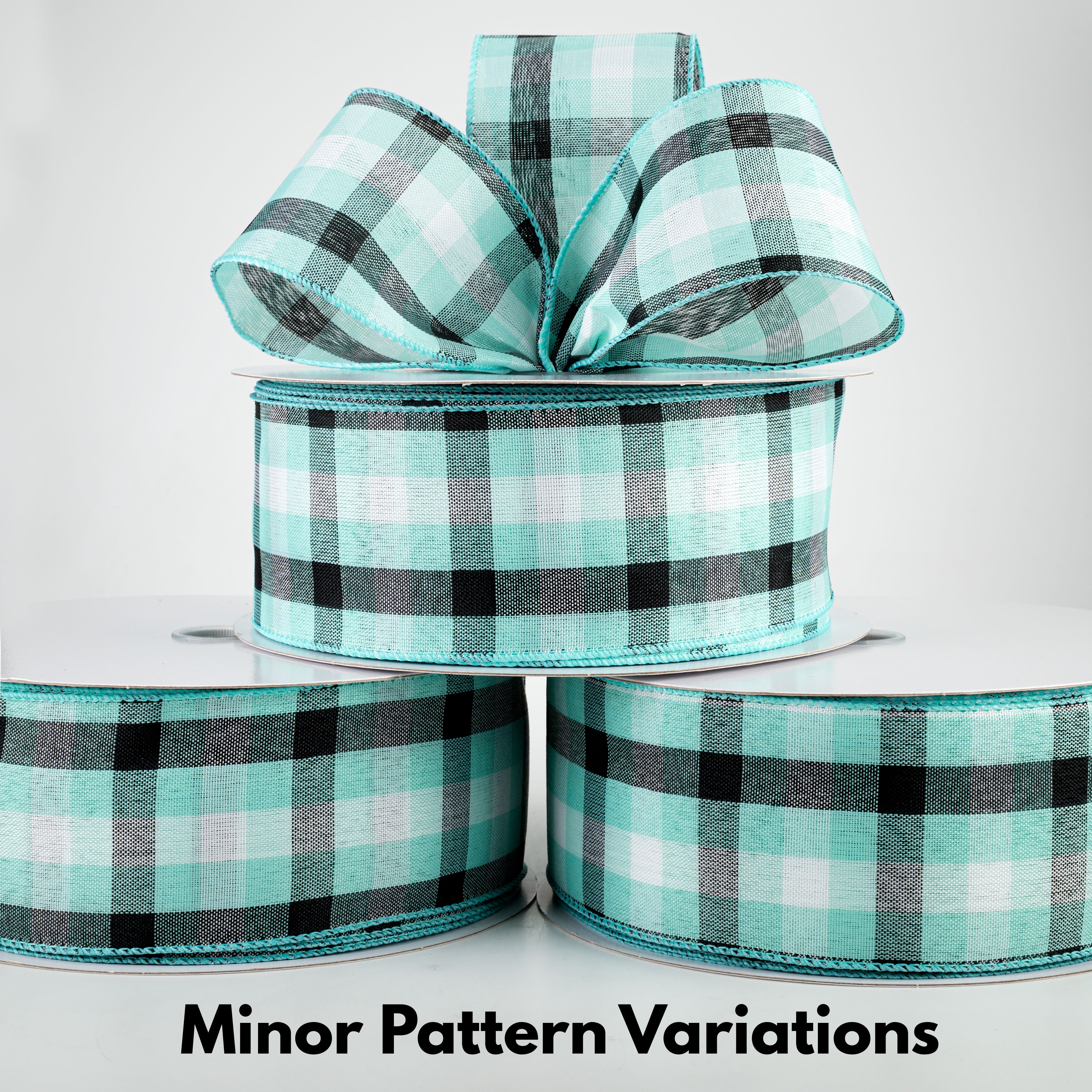 2.5" Milos Check Ribbon: Aqua, Black, White (50 Yards) Lifestyle Photo