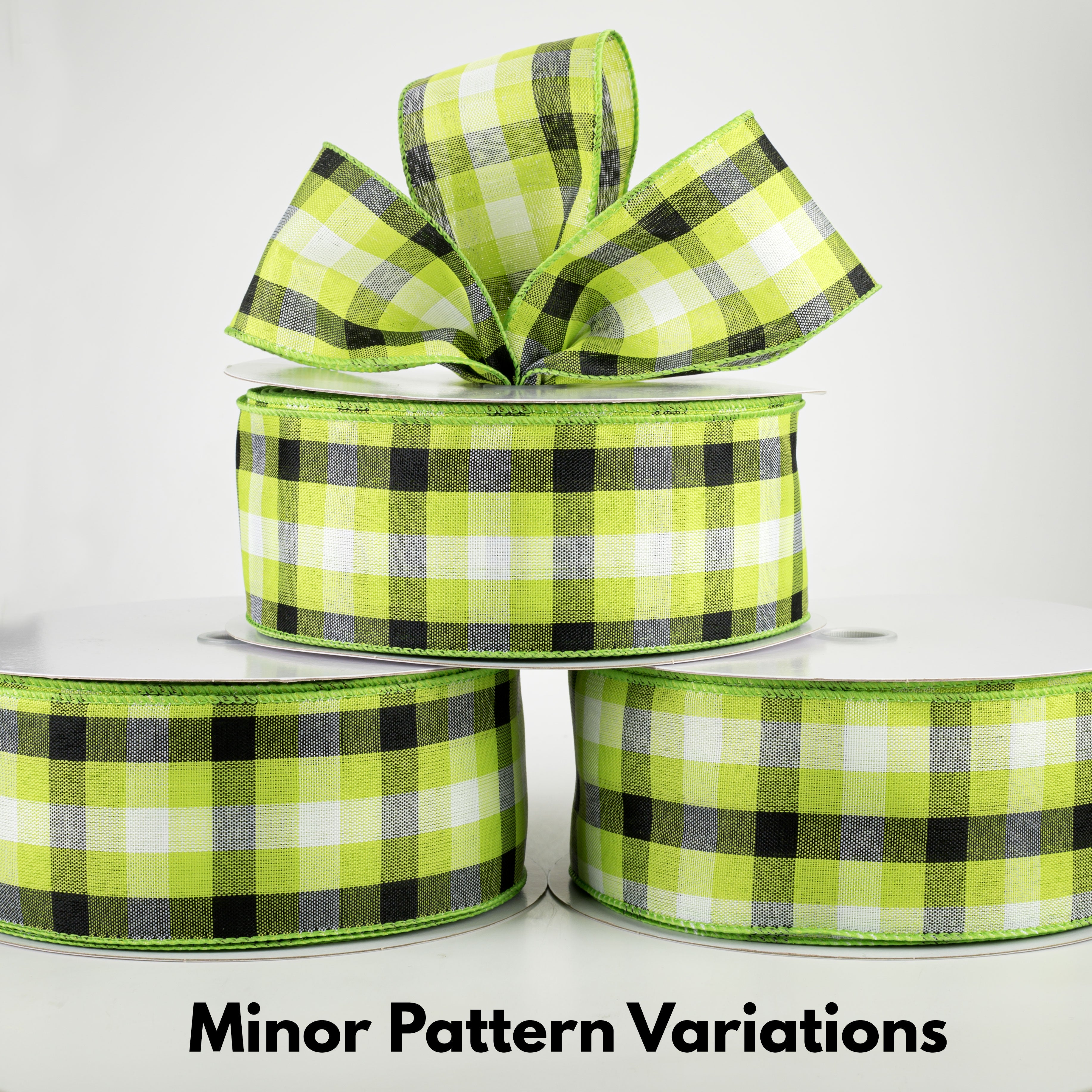 2.5" Milos Check Ribbon: Lime, Black, White (50 Yards) Lifestyle Photo