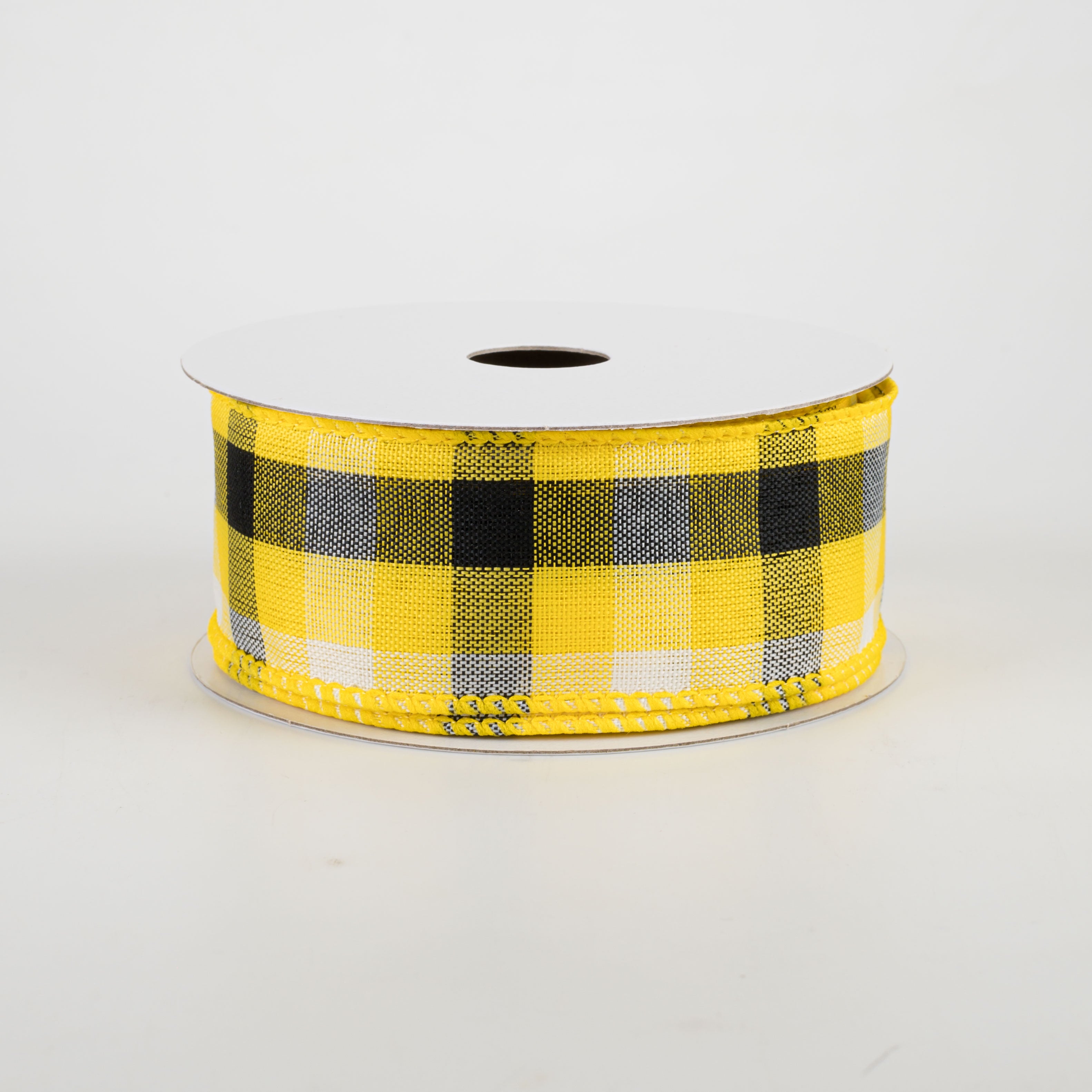 1.5" Milos Check Ribbon: Yellow, Black, White (10 Yards)