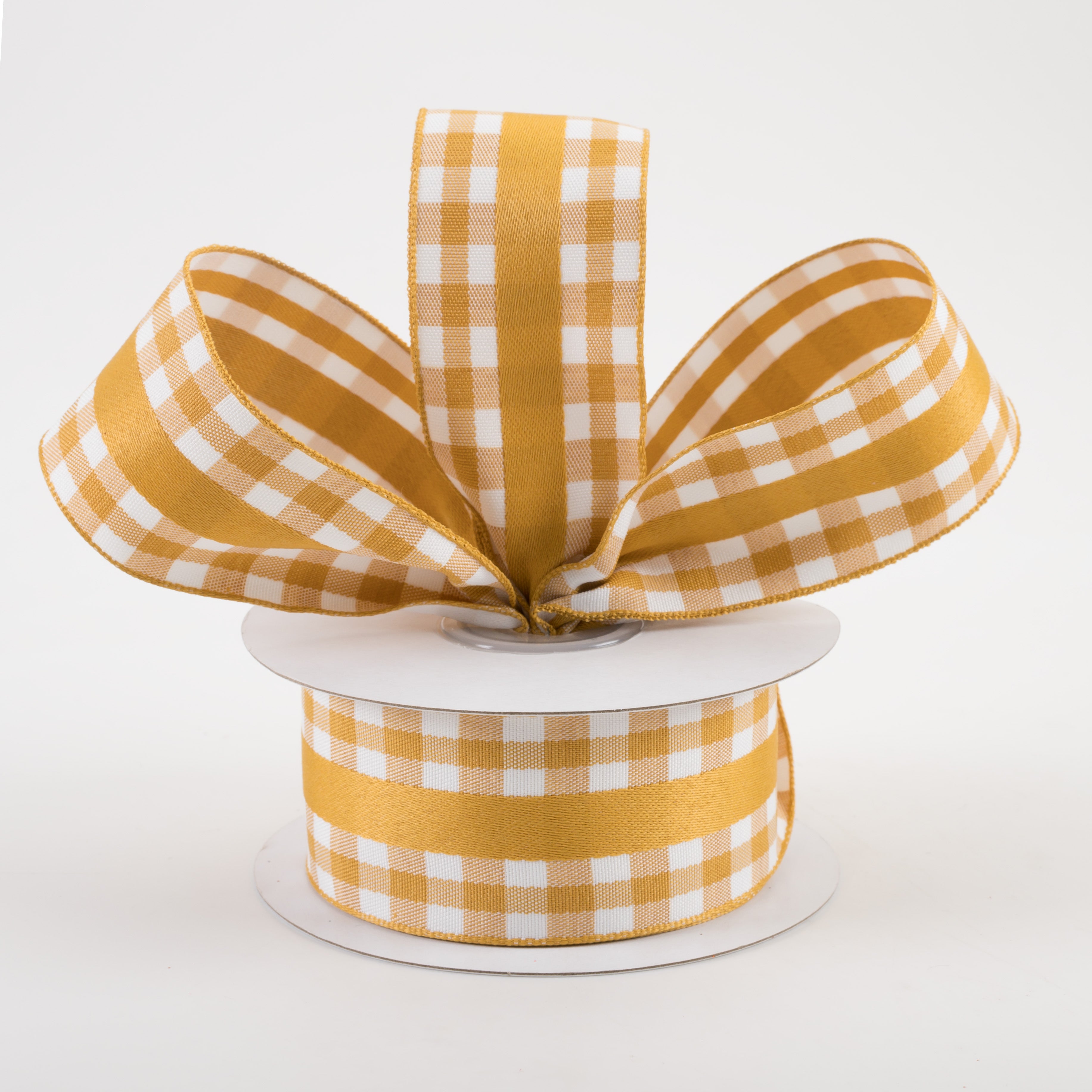1.5" Mini Gingham With Center Stripe Ribbon: Dark Yellow & Cream (10 Yards) Lifestyle Photo