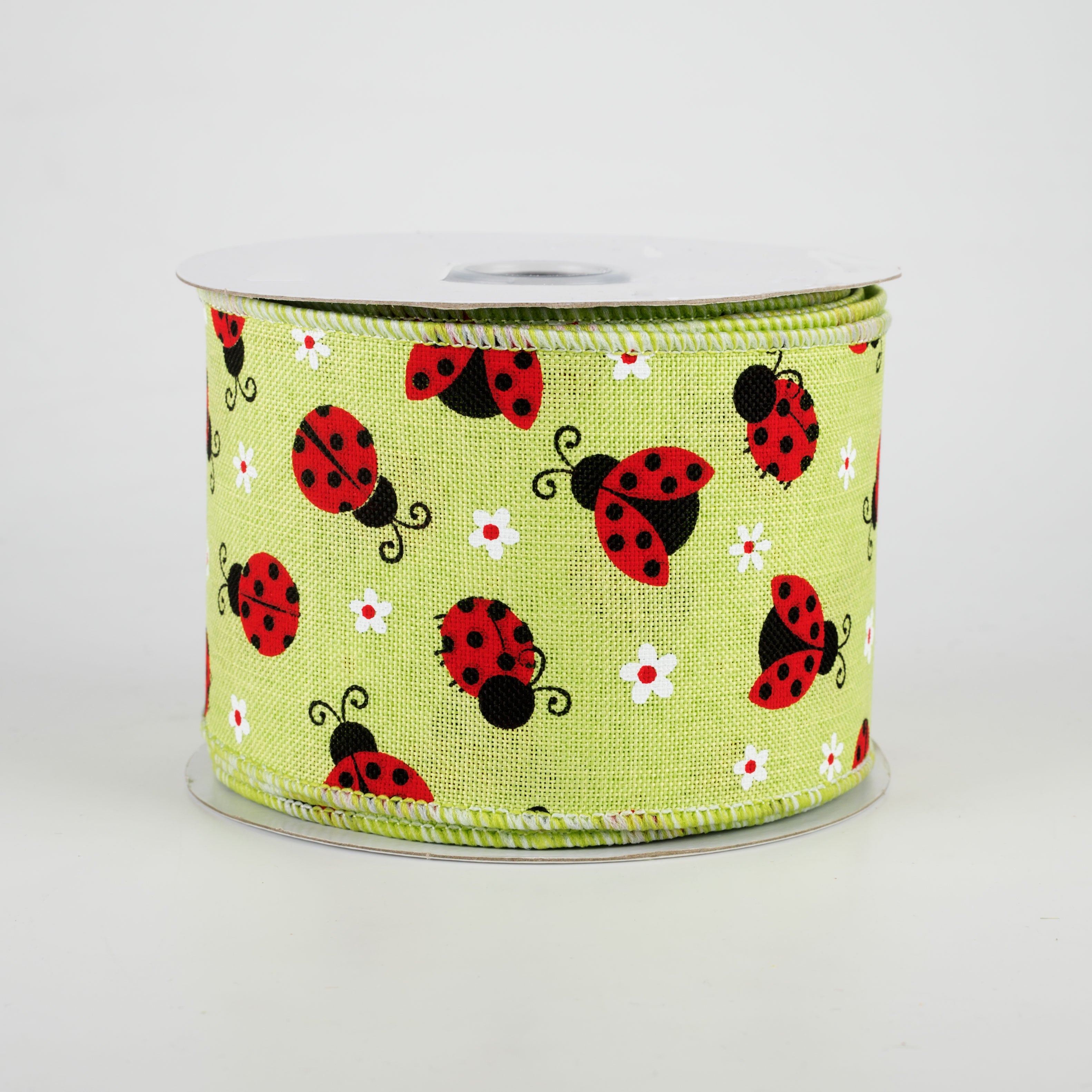 2.5" Mini Ladybugs Ribbon: Bright Green (10 Yards)