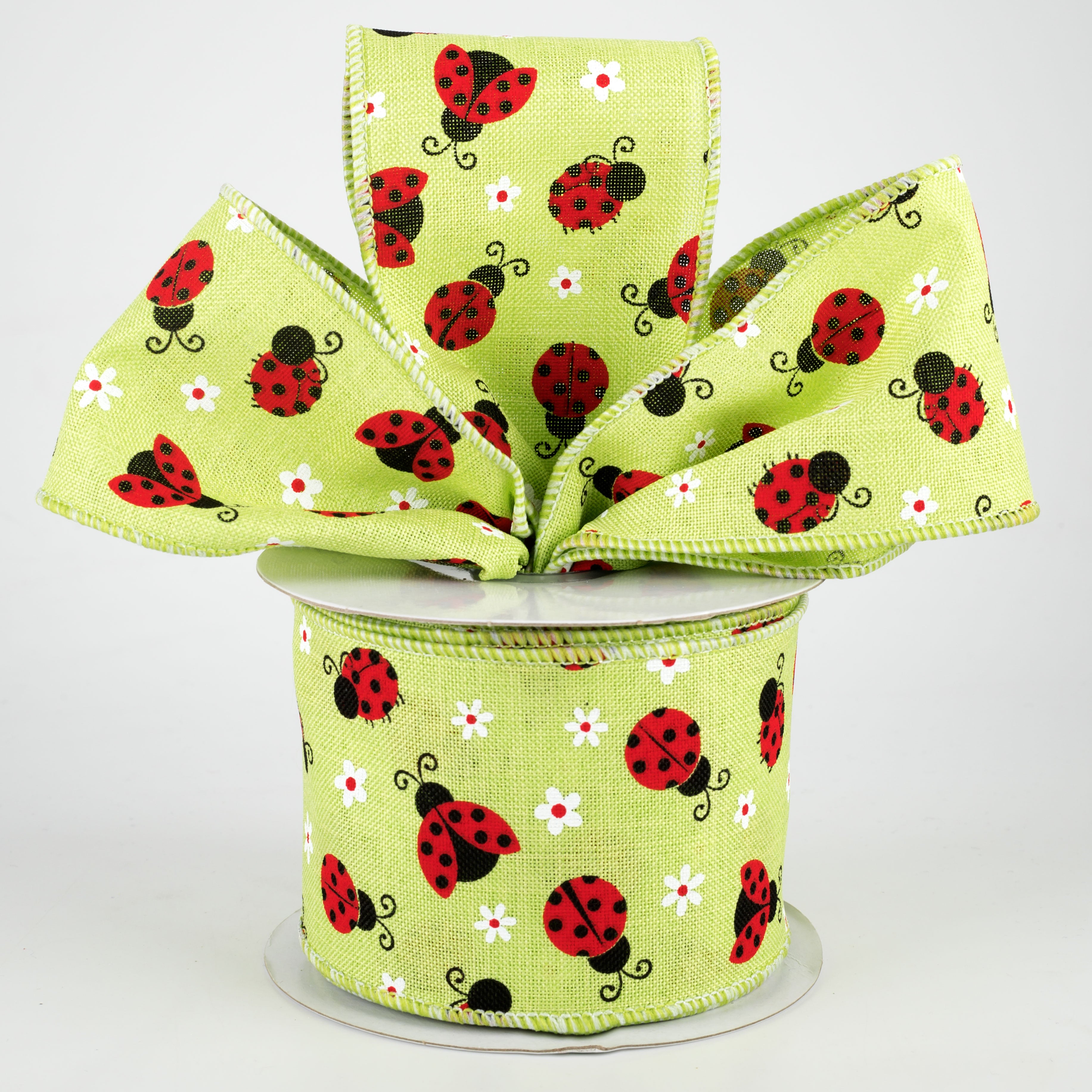 2.5" Mini Ladybugs Ribbon: Bright Green (10 Yards) Lifestyle Photo