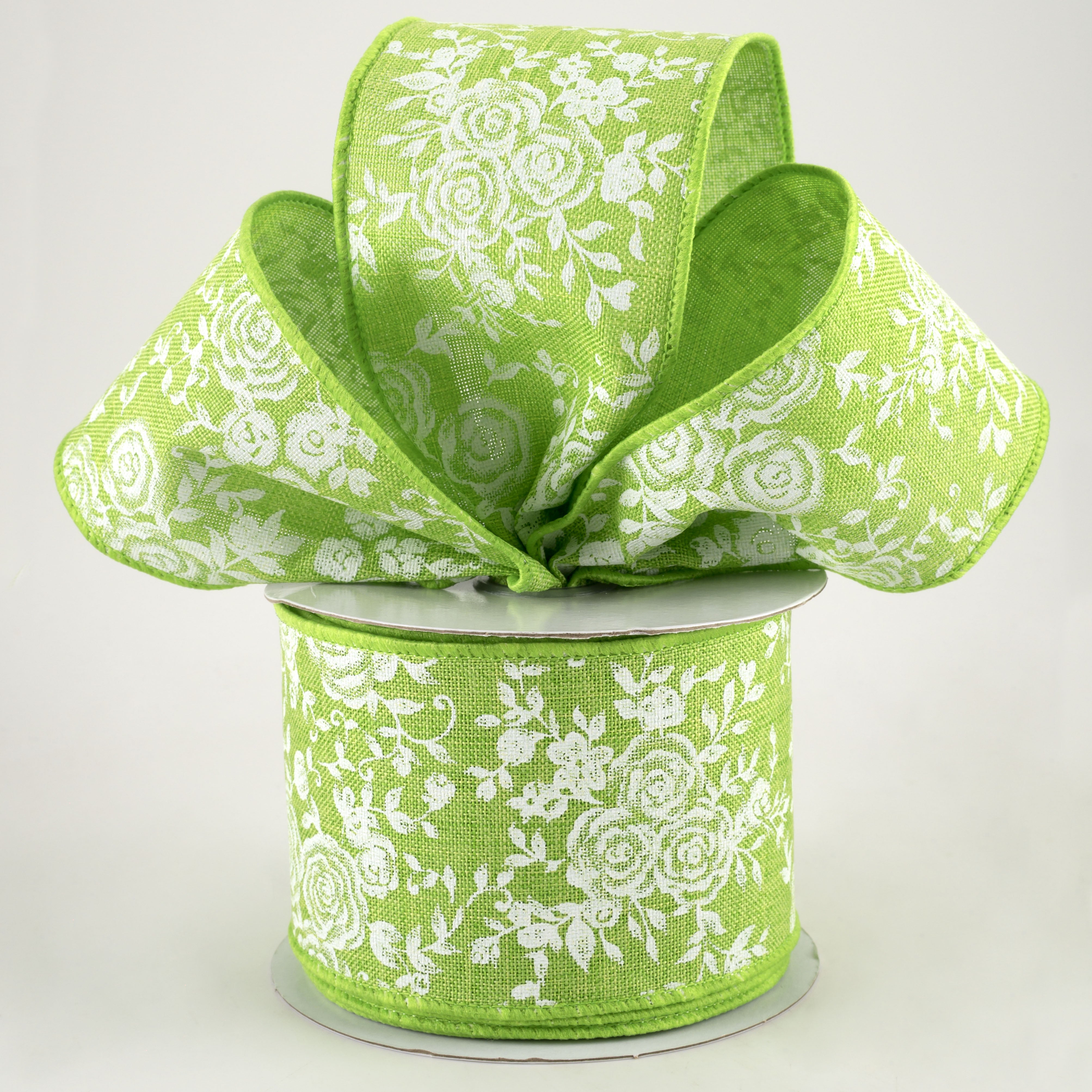 2.5" Mini Roses Ribbon: Lime Green (10 Yards) Lifestyle Photo