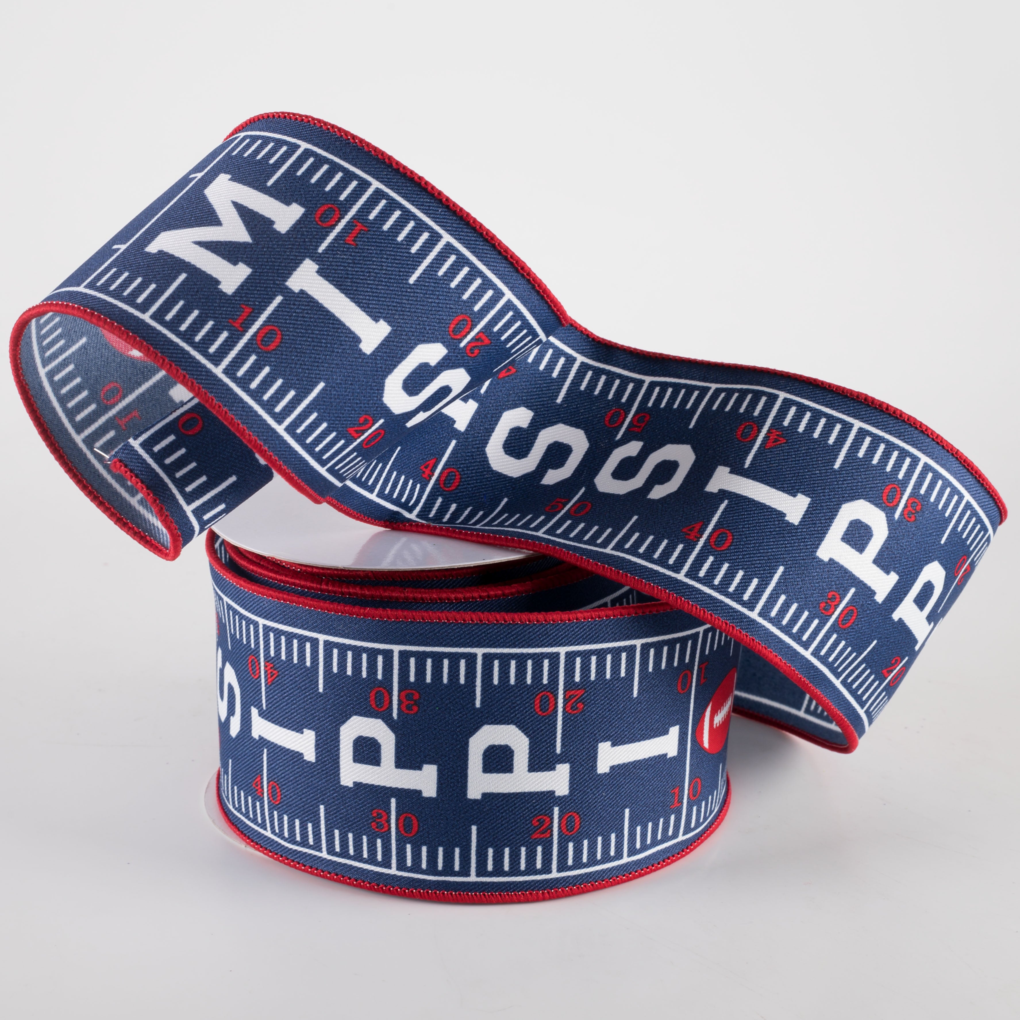 2.5" Mississippi Football Field Ribbon: Navy Blue & Red (10 Yards) Lifestyle Photo