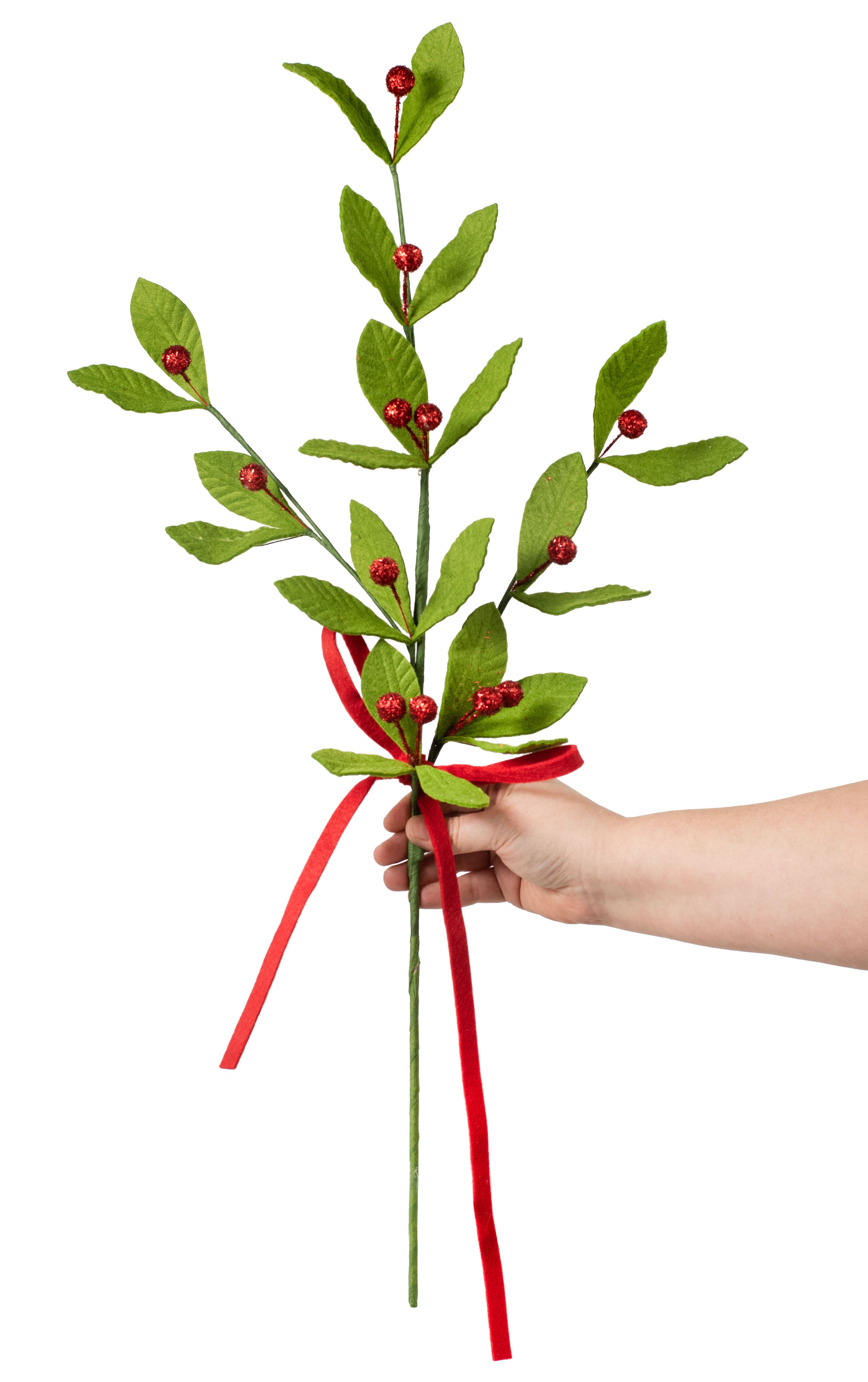 28" Mistletoe & Holly Berry Branch detail photo 3