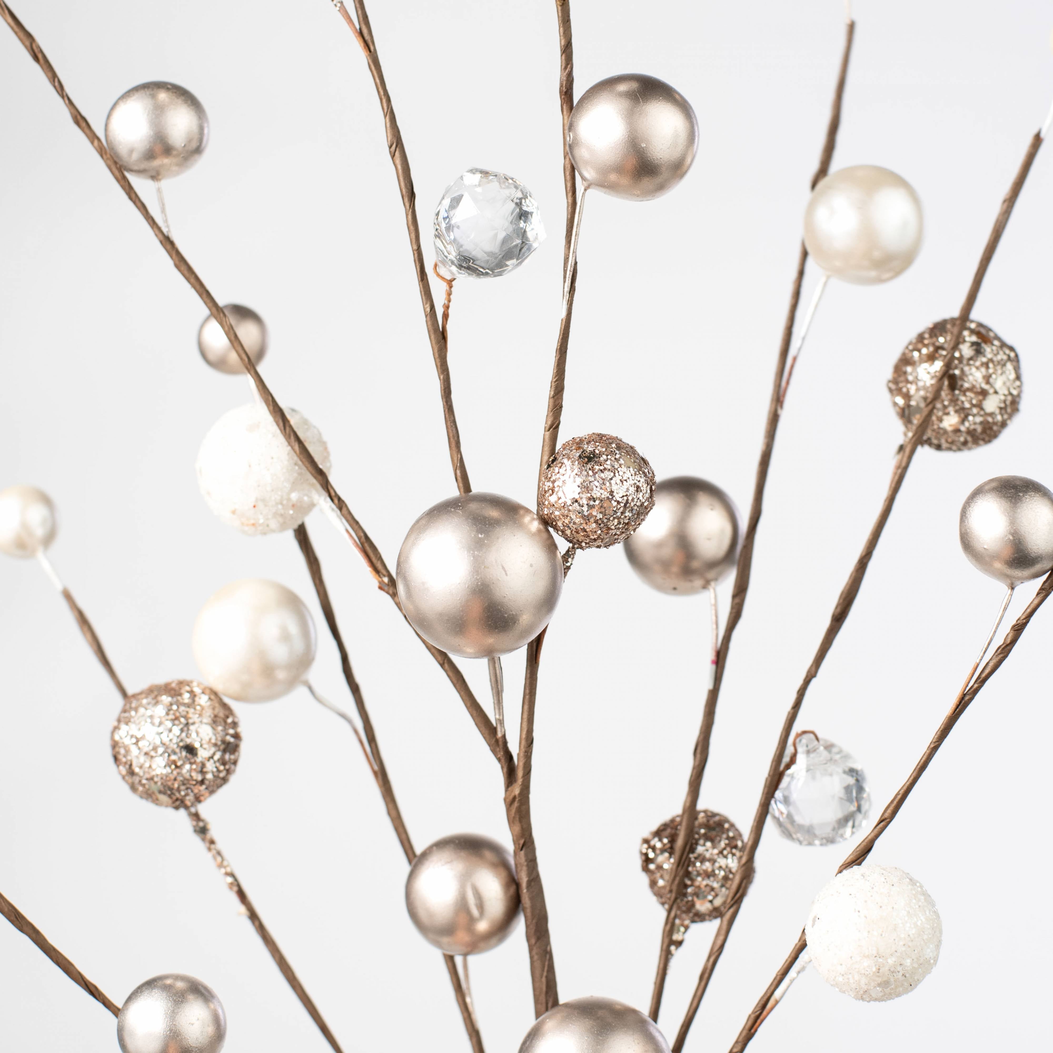 25" Mixed Balls & Jewels Spray: Champagne Gold & Pearl White Lifestyle Photo