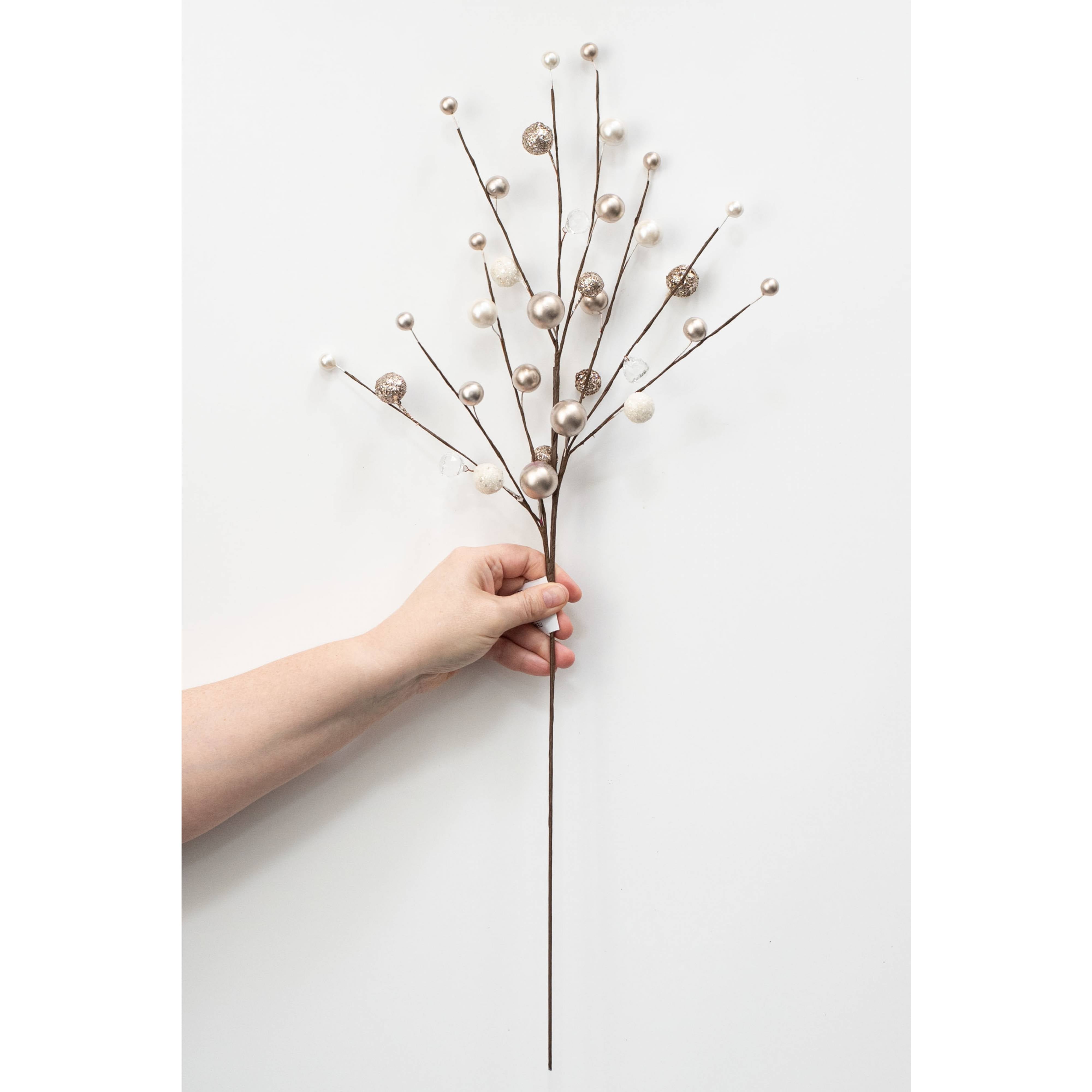25" Mixed Balls & Jewels Spray: Champagne Gold & Pearl White detail photo 3
