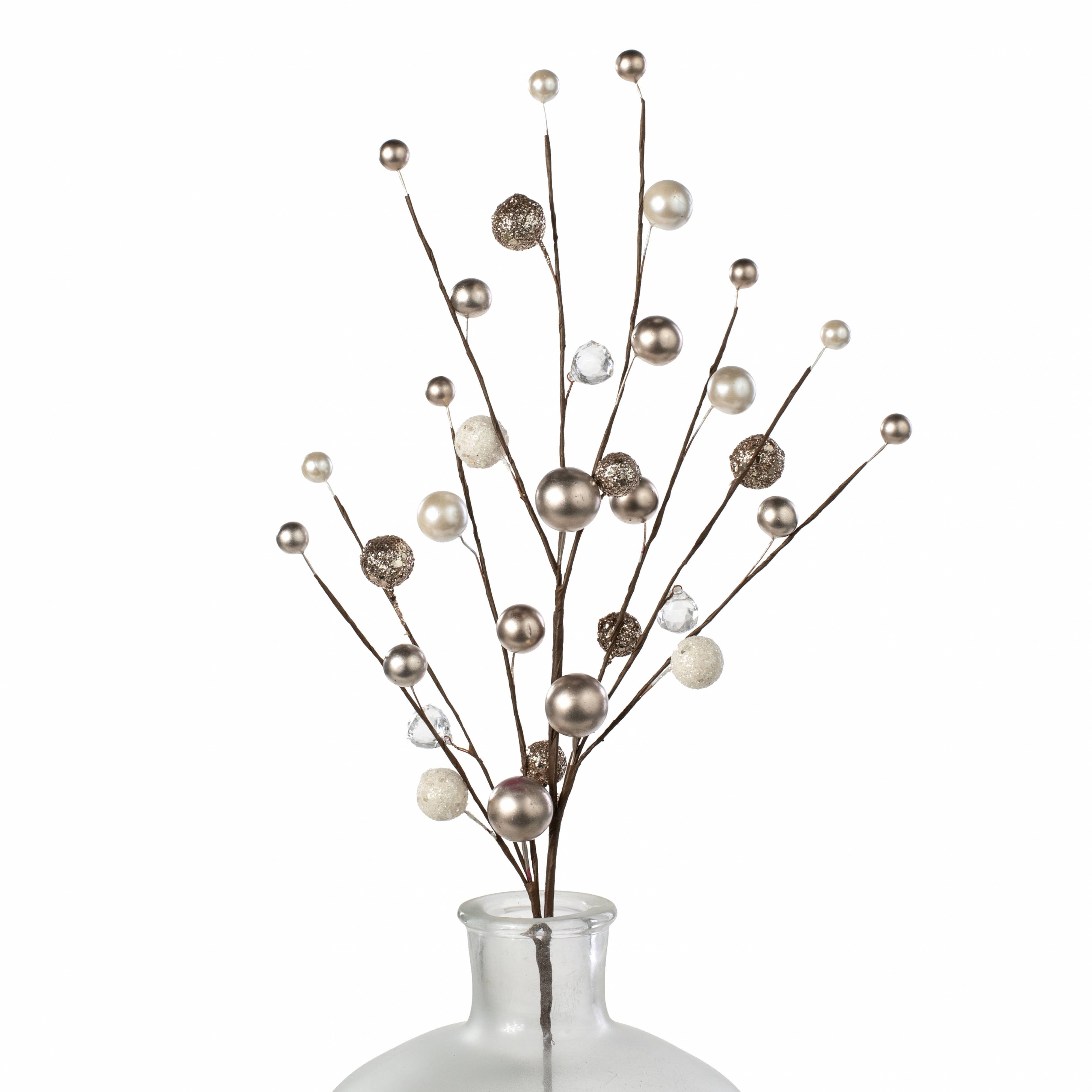 25" Mixed Balls & Jewels Spray: Champagne Gold & Pearl White Item Number: XS973654