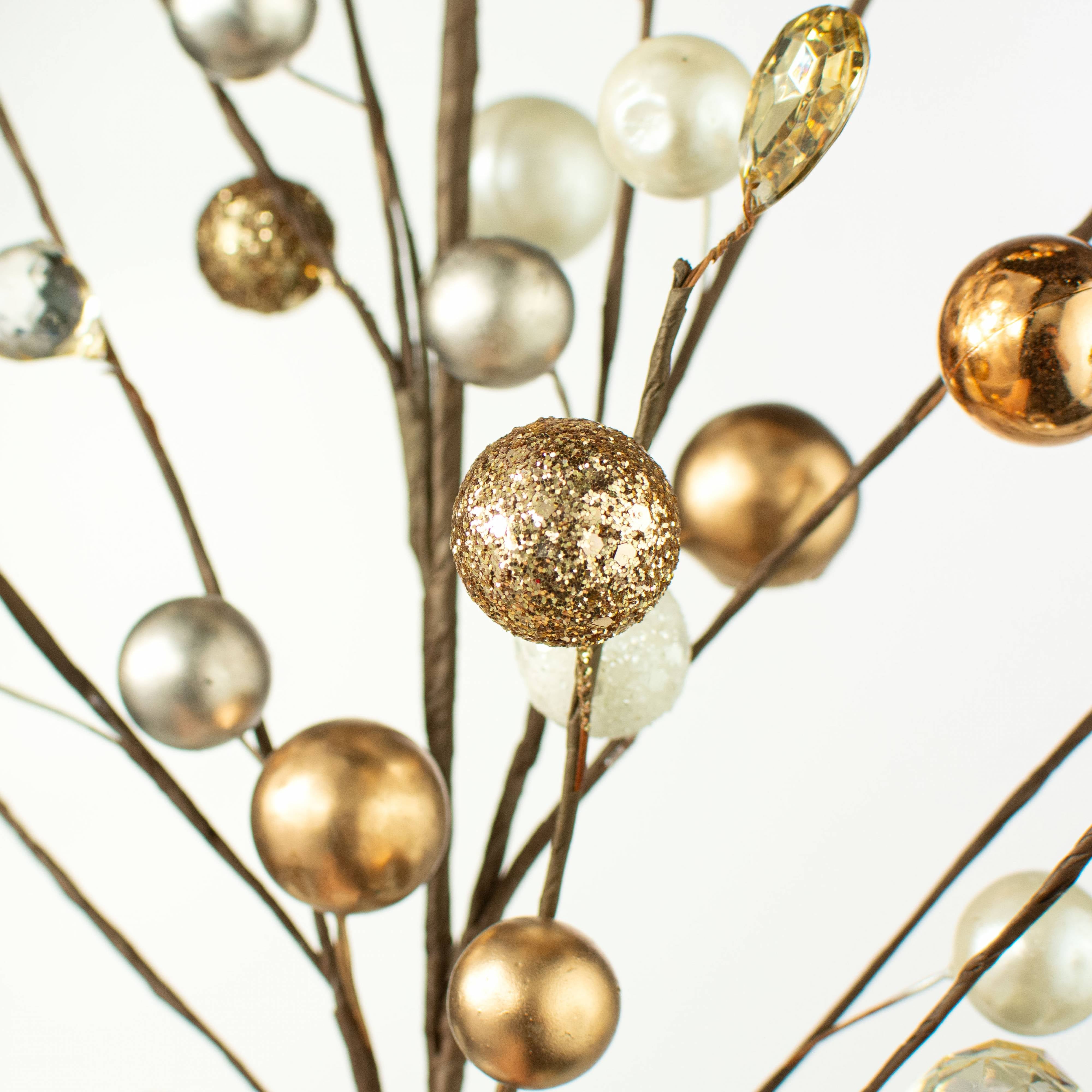 29" Mixed Balls & Jewels Spray: Gold, Champagne & White Lifestyle Photo