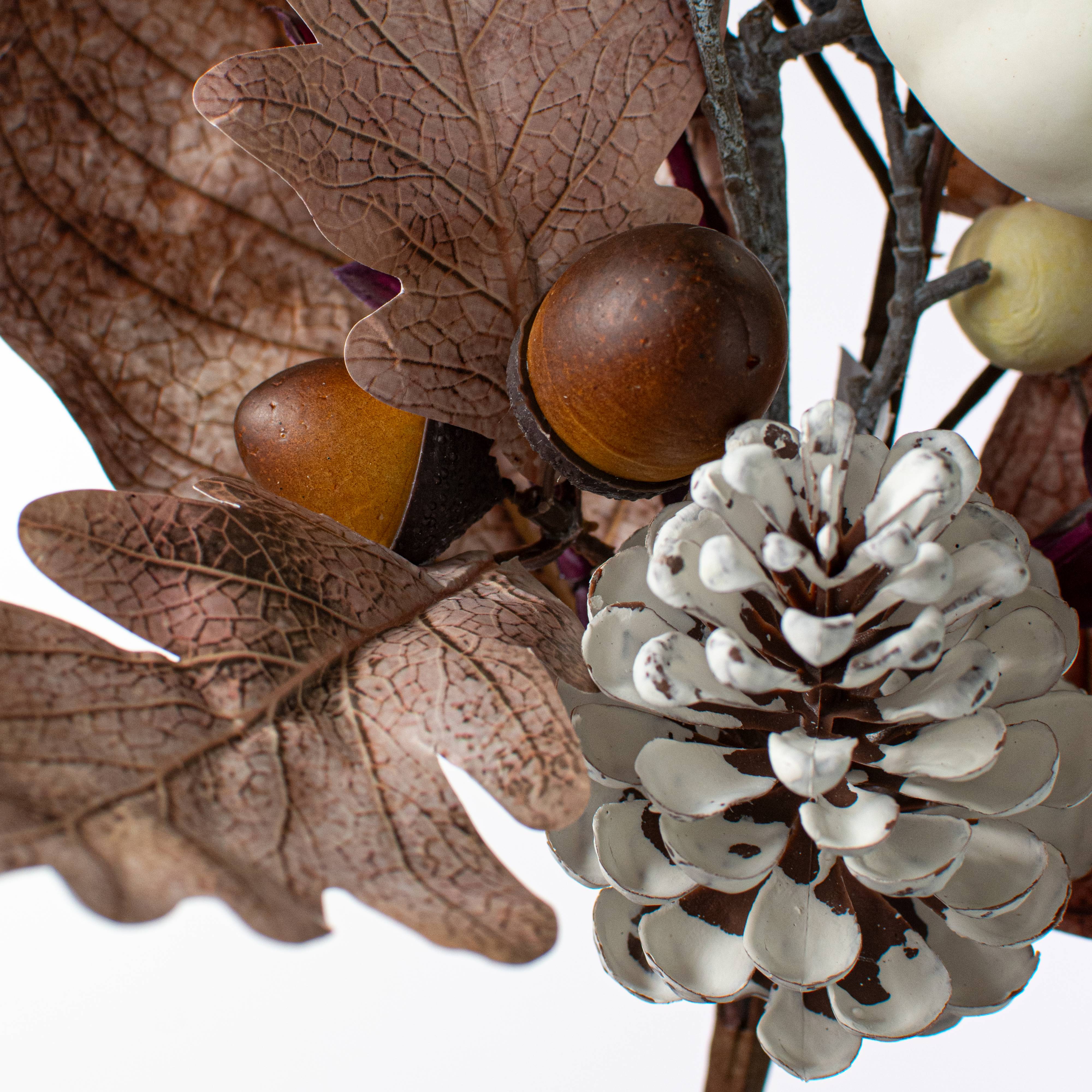 30" Mixed Fall Gourd, Leaves & Berries Spray: Brown & Cream detail photo 6