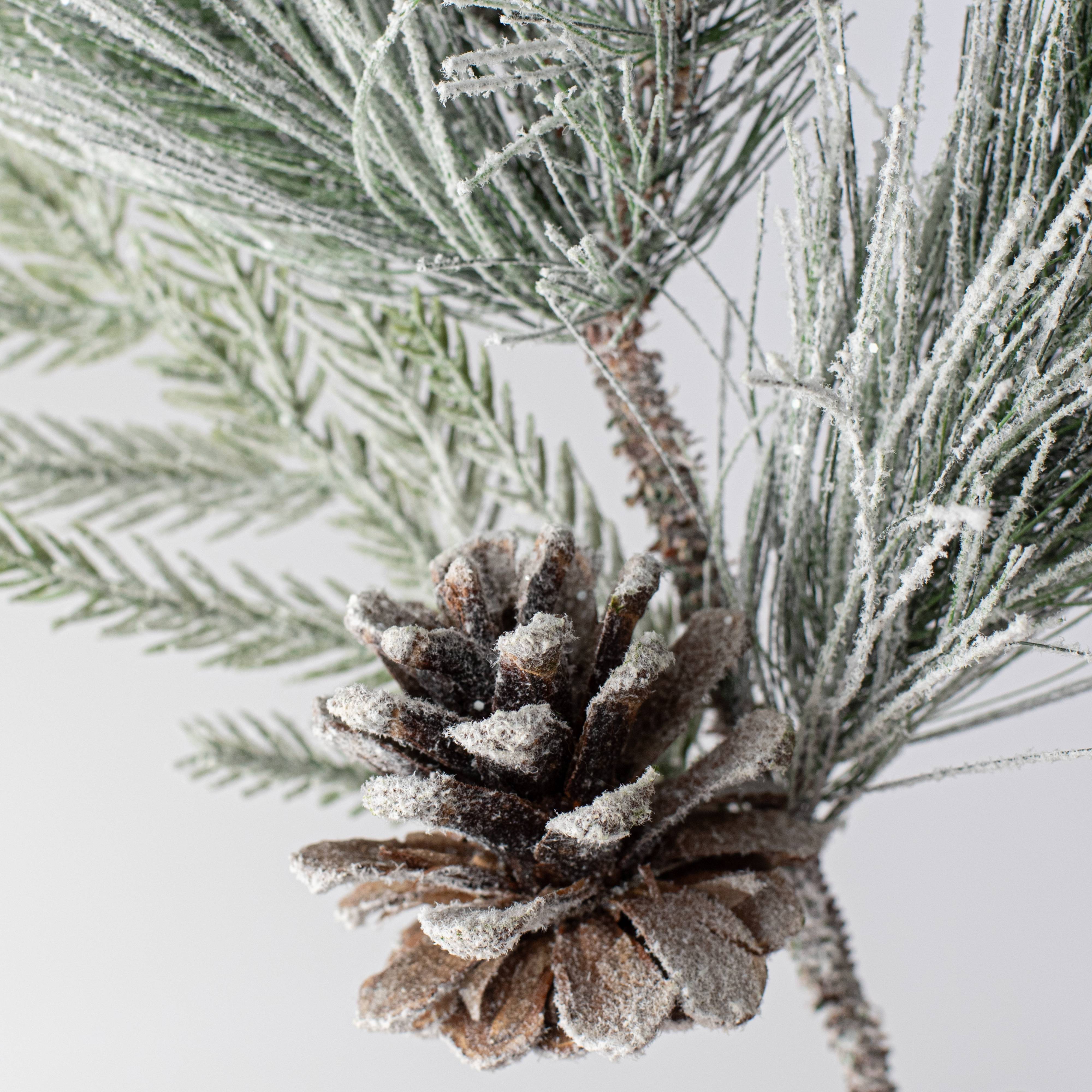 20" Mixed Flocked Pine Spray with Pinecone Lifestyle Photo