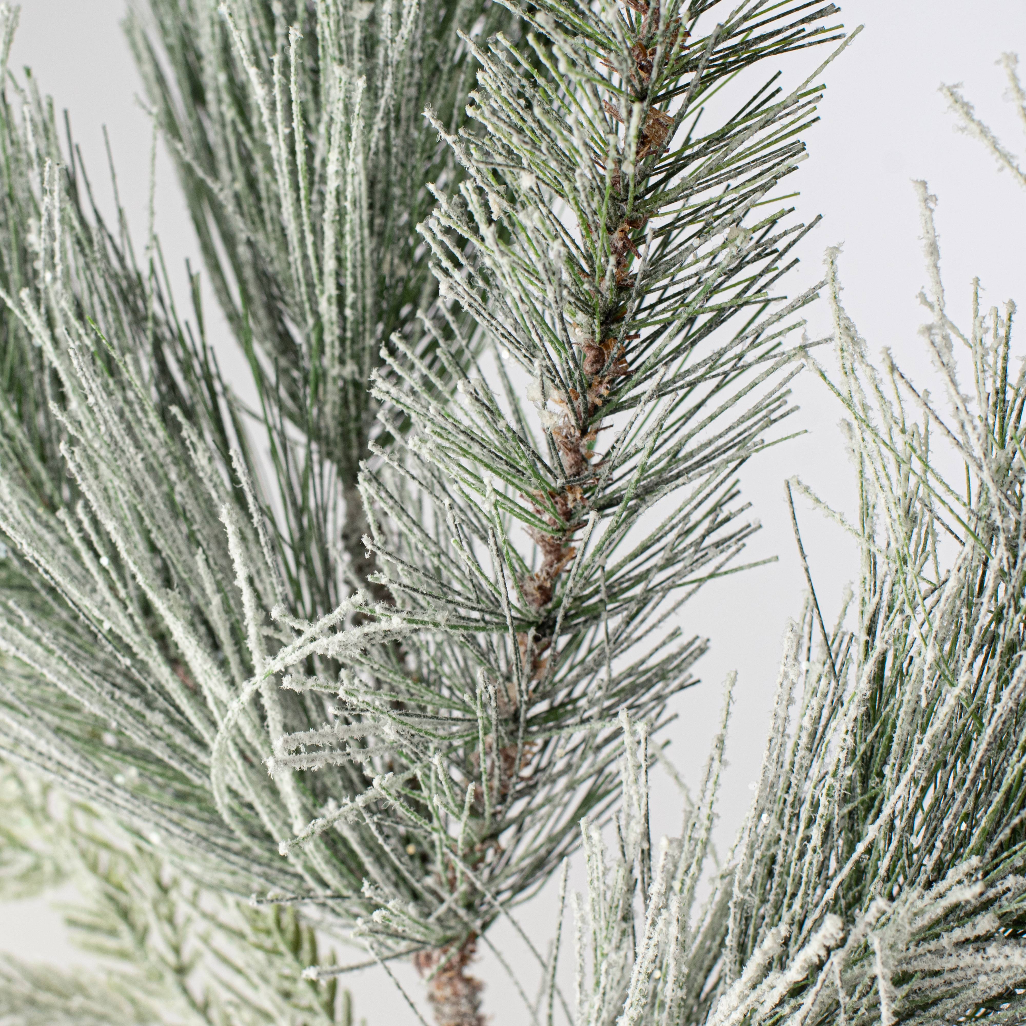 20" Mixed Flocked Pine Spray with Pinecone detail photo 4