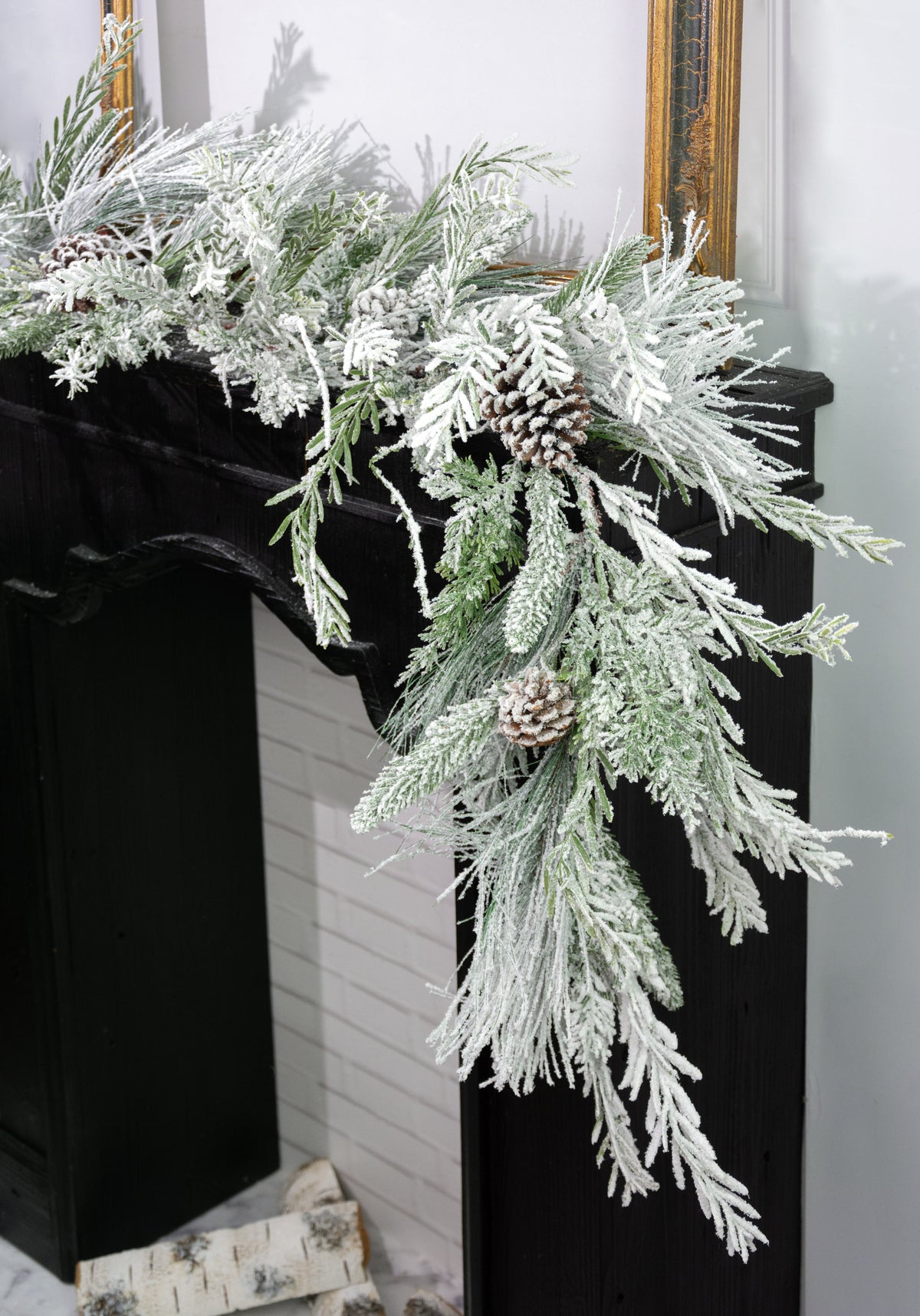 6' Mixed Pine & Pinecone Garland: Flocked Evergreen Lifestyle Photo