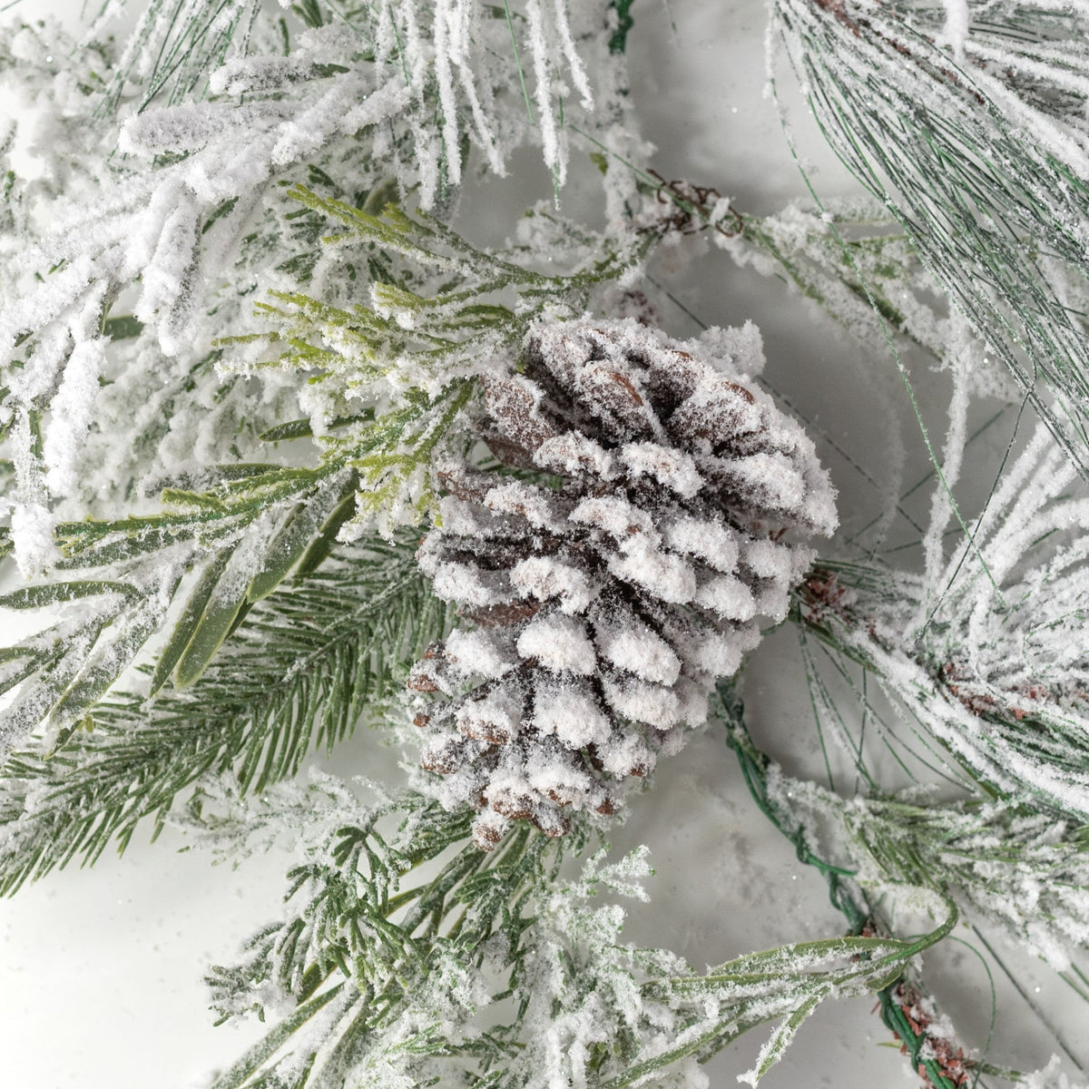 6' Mixed Pine & Pinecone Garland: Flocked Evergreen detail photo 3