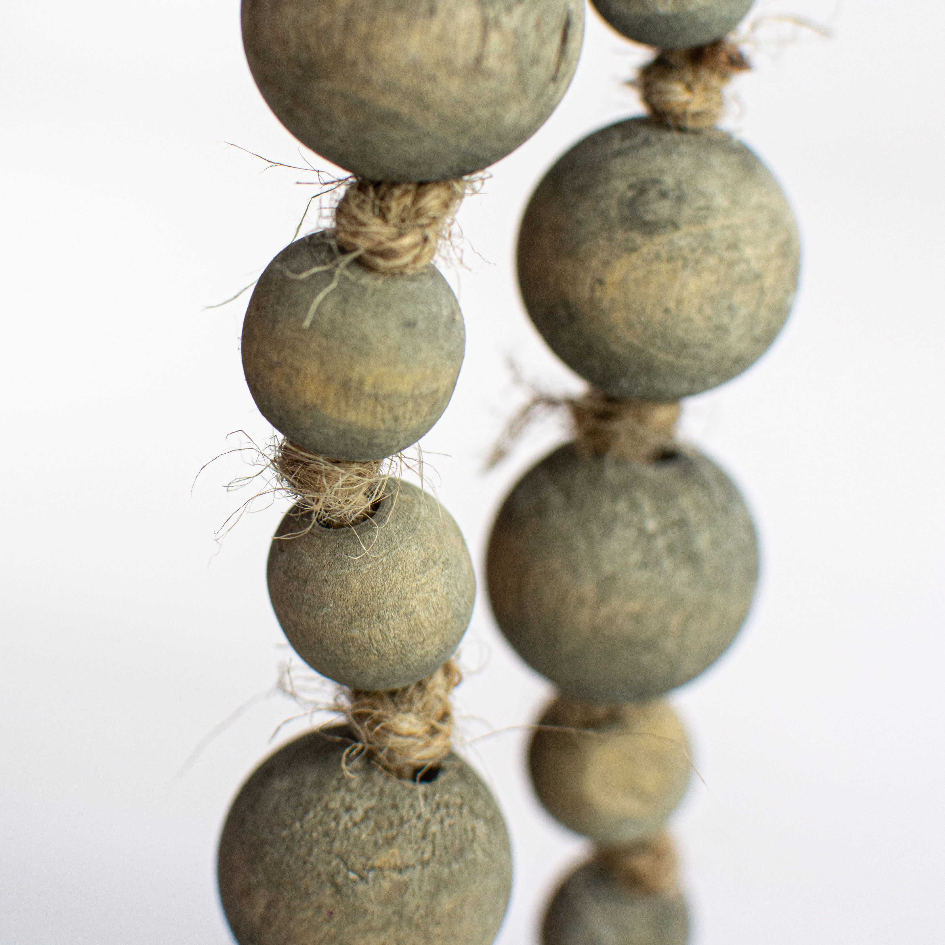 44" Mixed Wood Bead Garland: Grey Wash detail photo 3