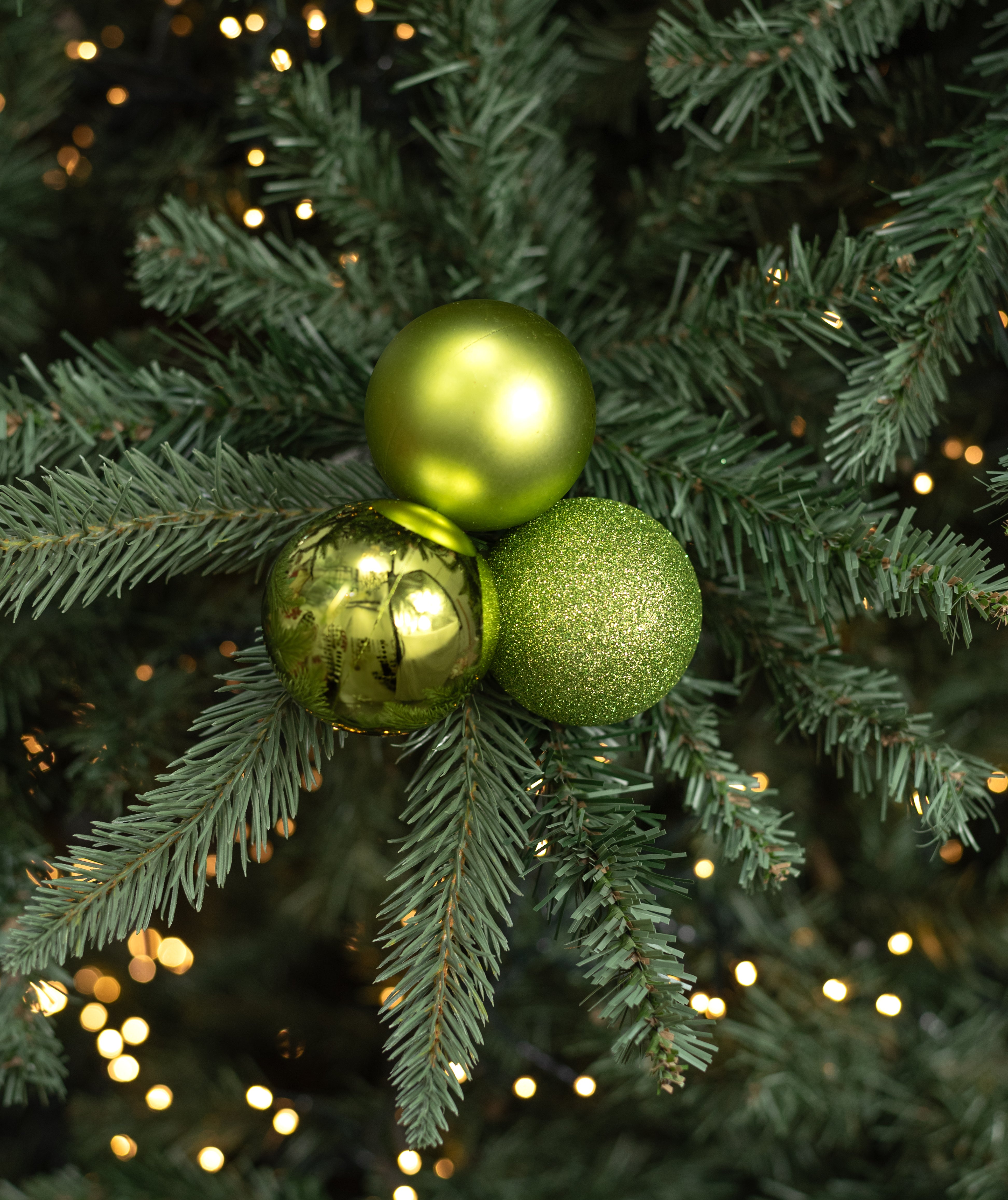 60mm Ball Ornament Cluster Ties: Metallic & Glitter Lime Green Lifestyle Photo