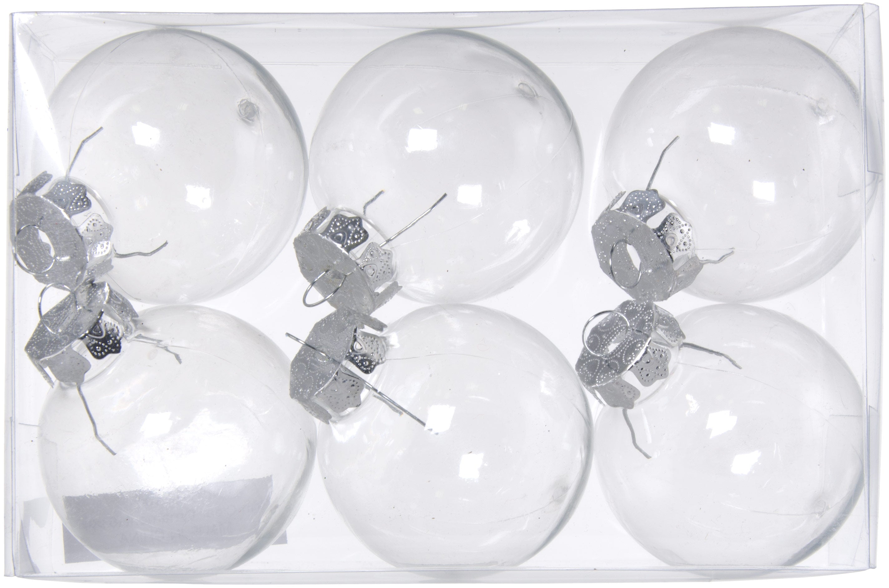 60mm Budget Clear Plastic Ornaments (Box of 6) Item Number: CO15-100