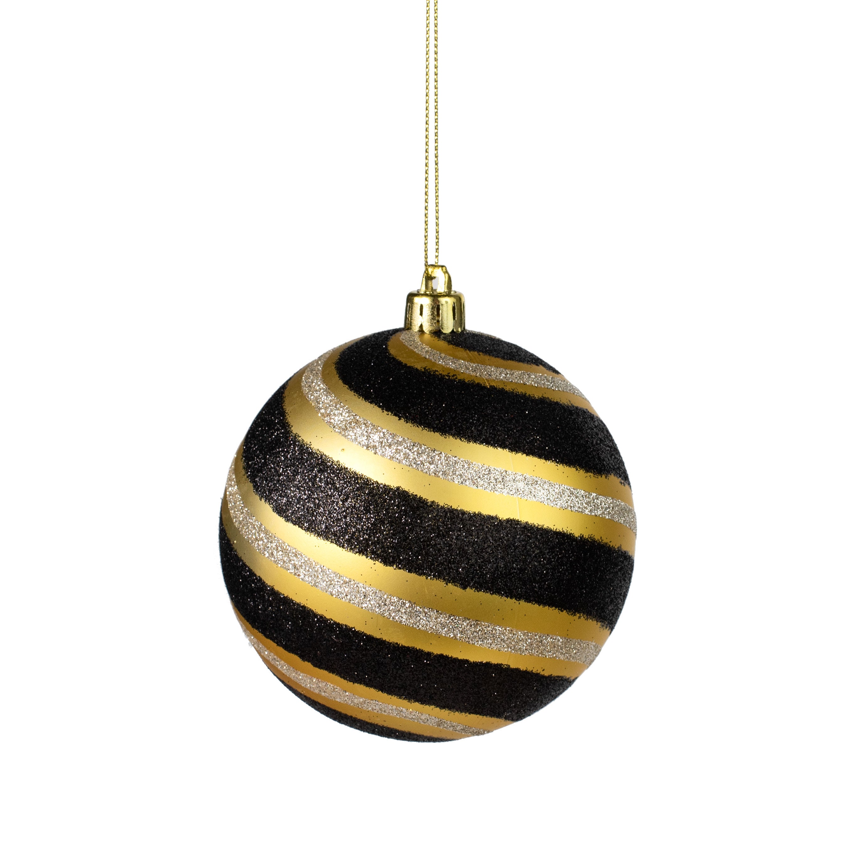 100MM Diagonal Glitter Stripe Ball Ornament: Gold, Black, Champagne Item Number: XY8900R9