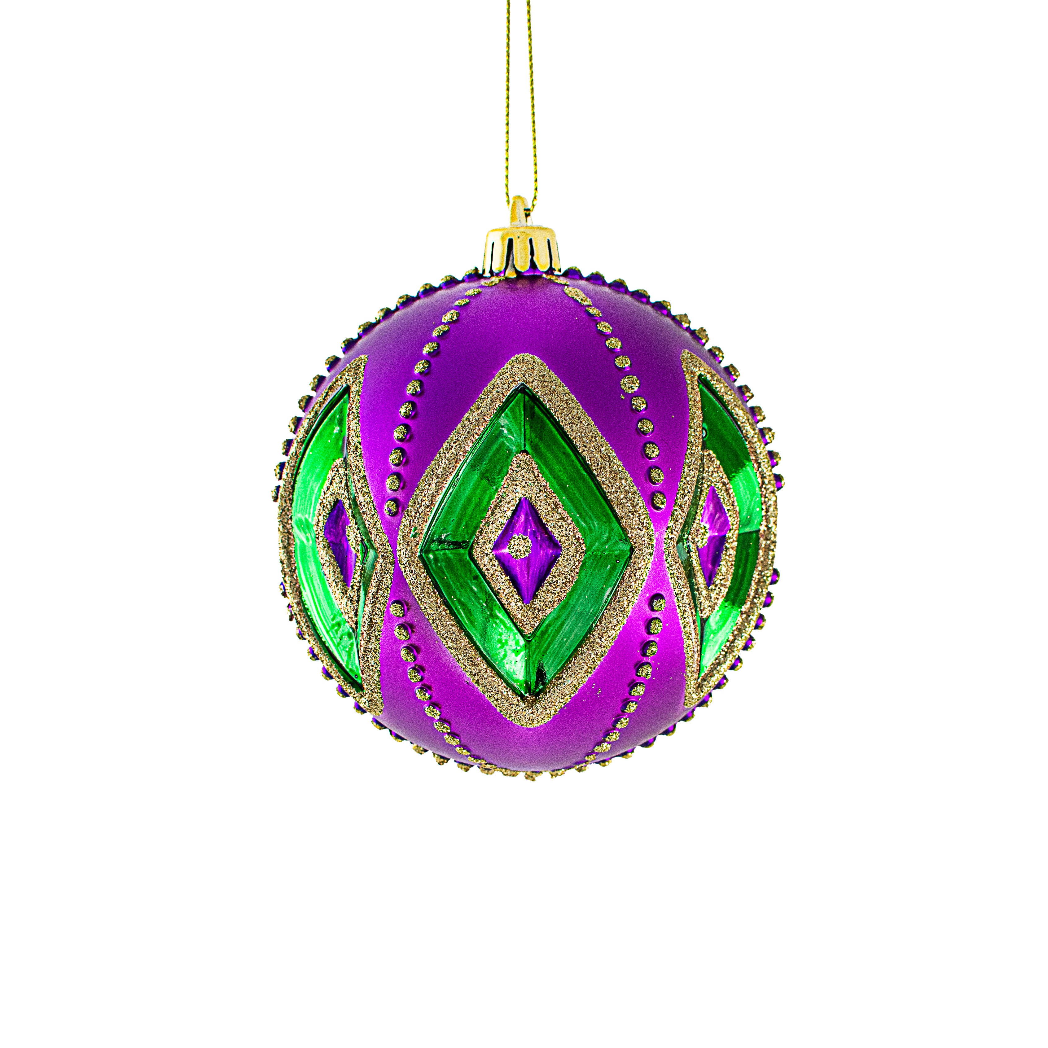100MM Diamond Pattern Ball Ornament: Purple, Green, Gold Item Number: XY975158