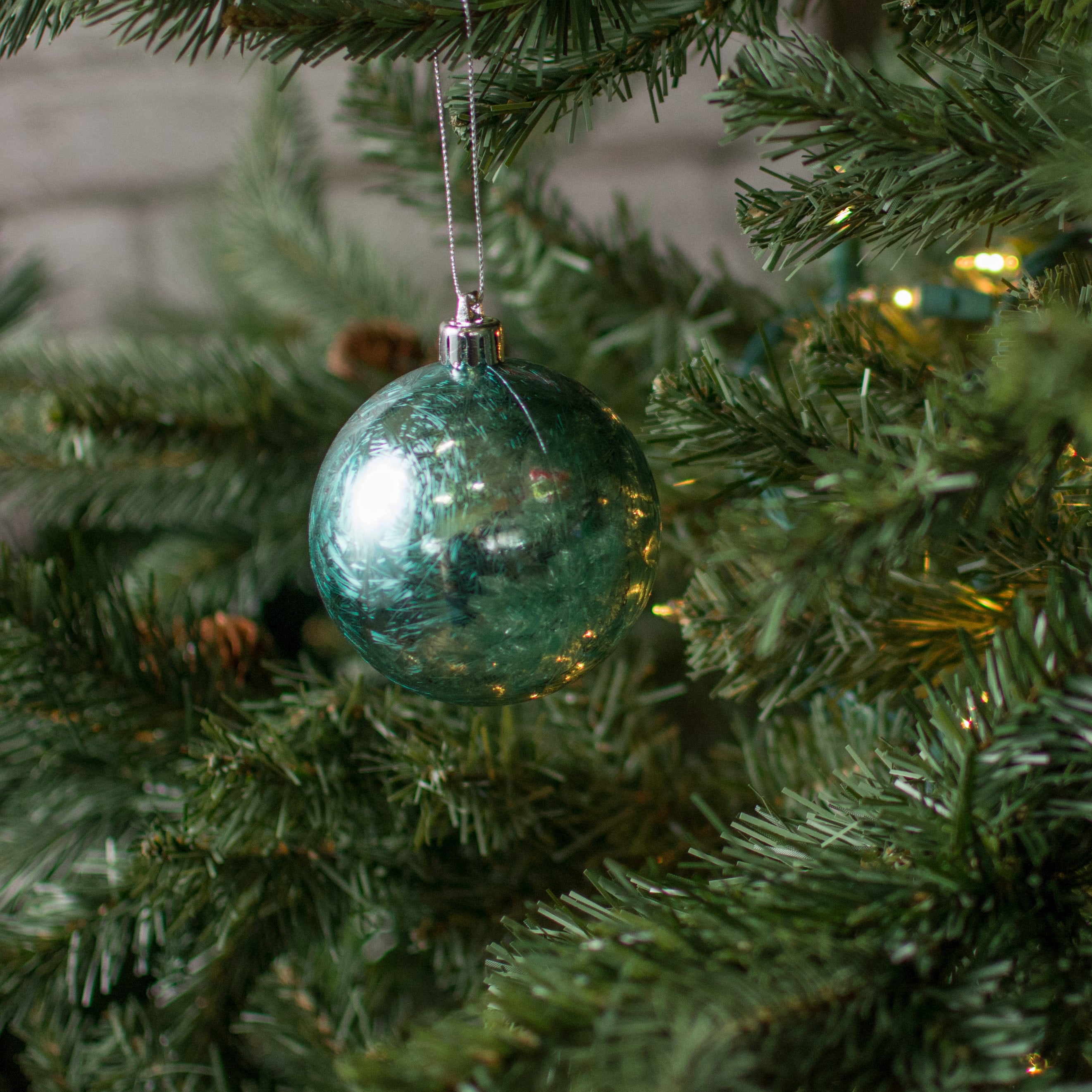 80MM Feather Smooth Ball Ornament: Turquoise Lifestyle Photo