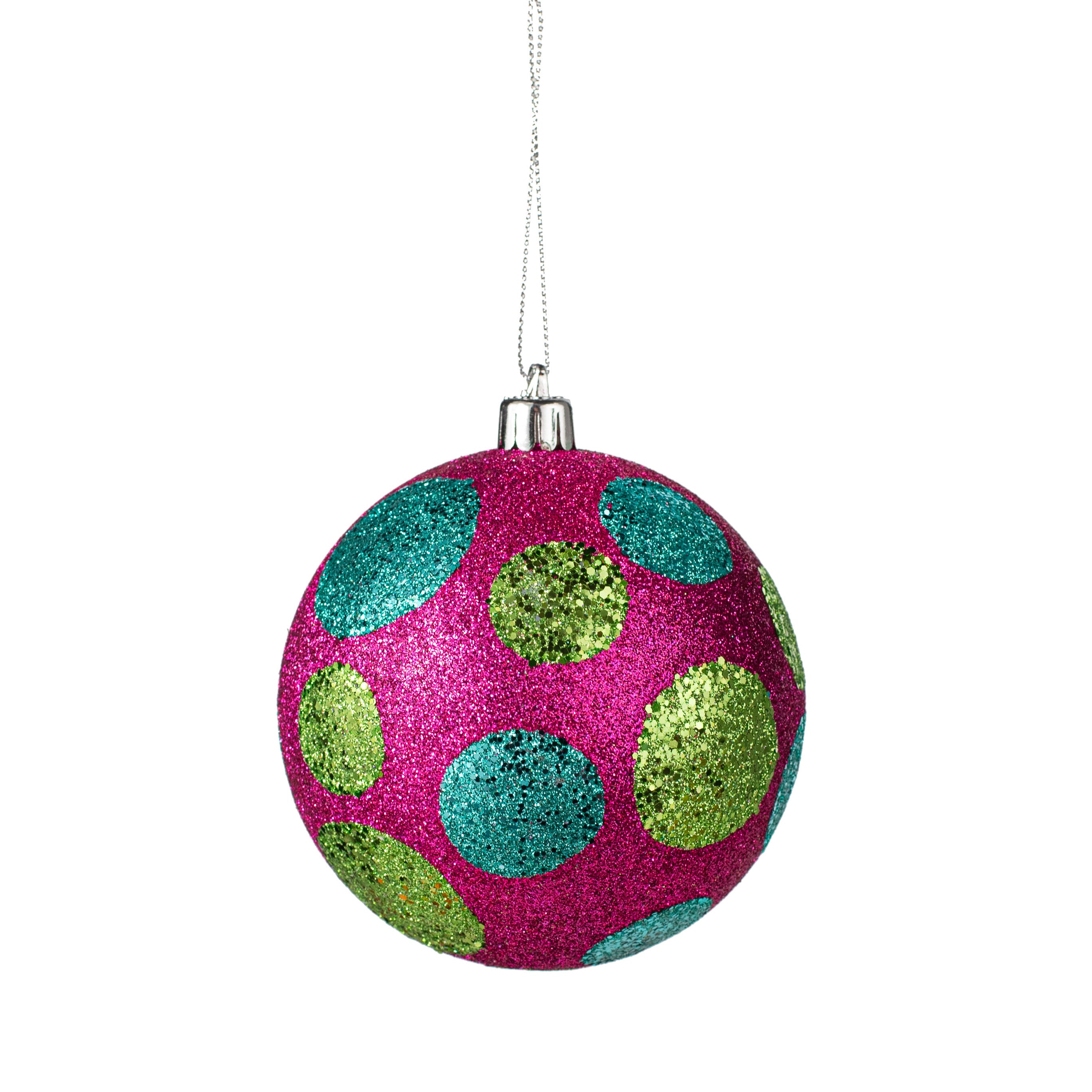 100MM Glitter Dot Ball Ornament: Fuchsia, Lime, Turquoise Item Number: XY8917M6