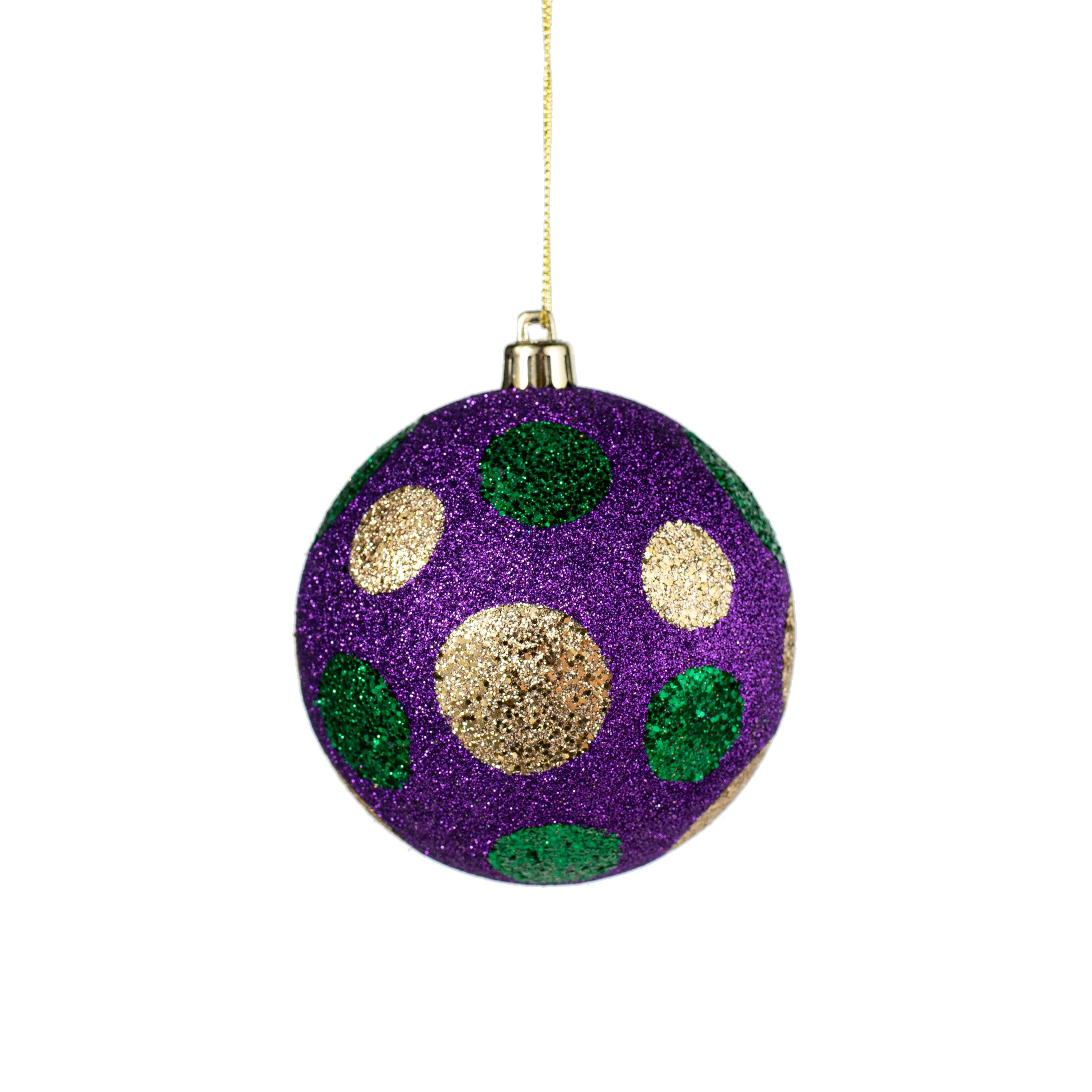 100MM Glitter Dot Ball Ornament: Mardi Gras Item Number: HG1048