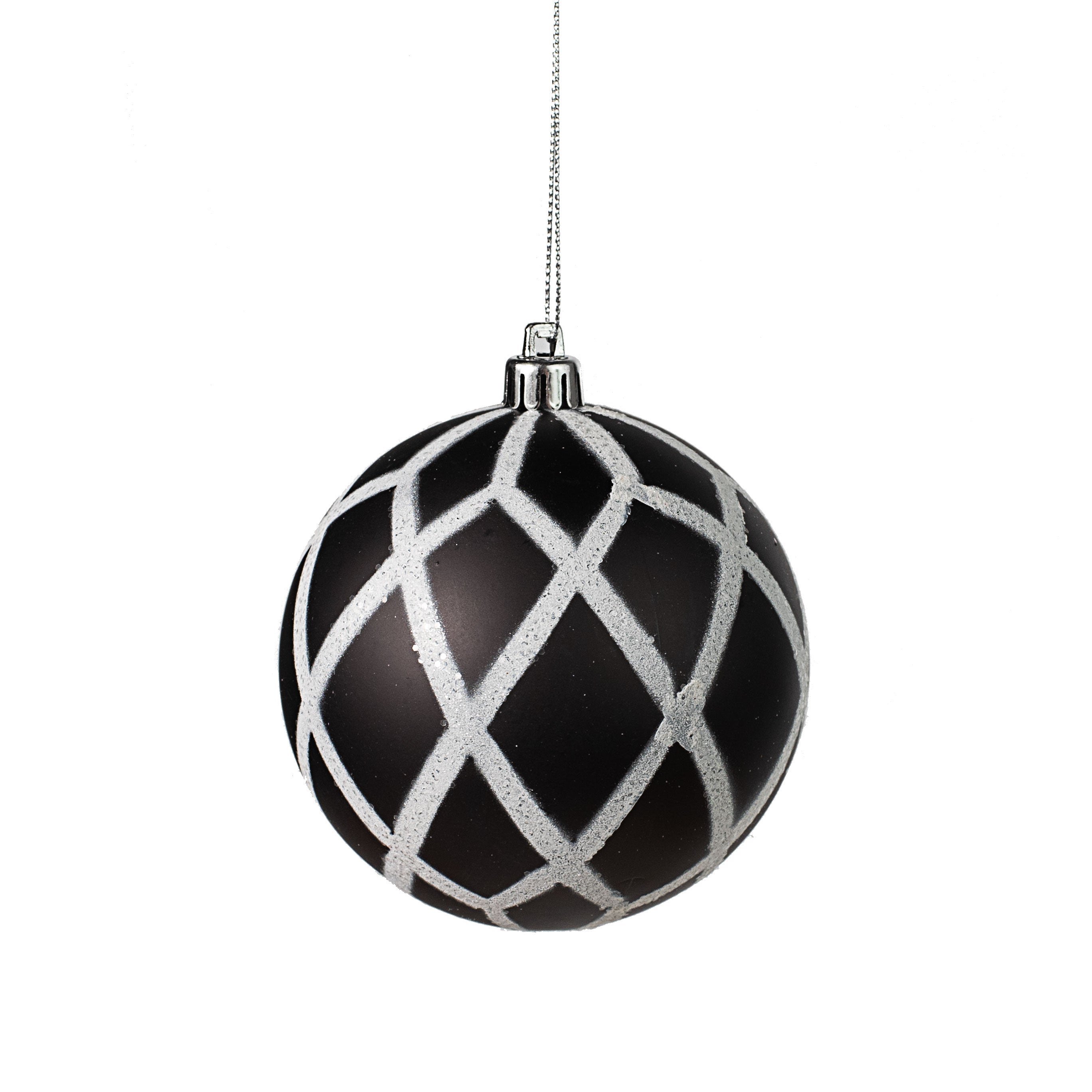 100MM Glitter & Matte Harlequin Ball Ornament: Black & White Item Number: XY8830TX