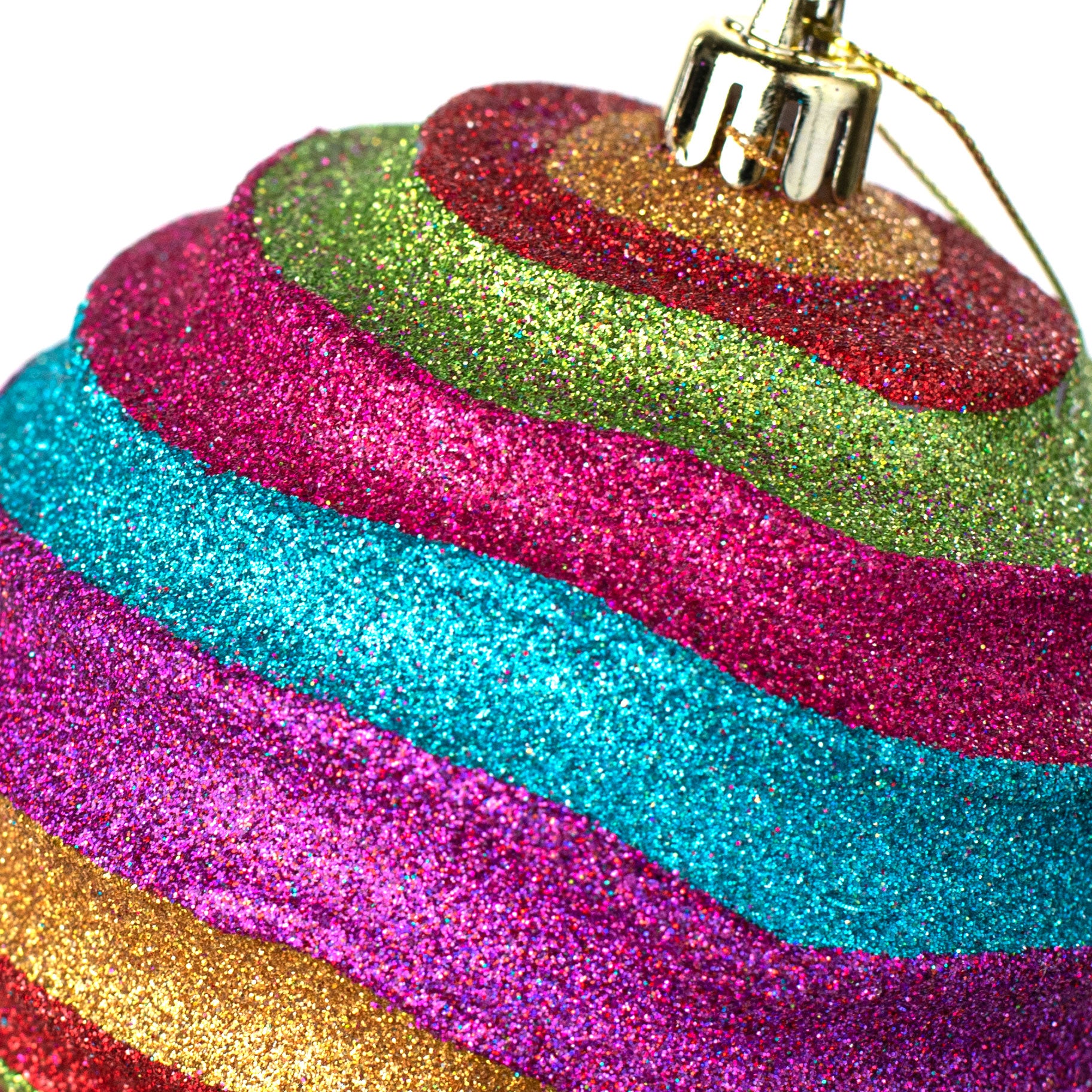 100MM Groove Horizontal Stripe Metallic Ball Ornament: Glitter Multicolor detail photo 3