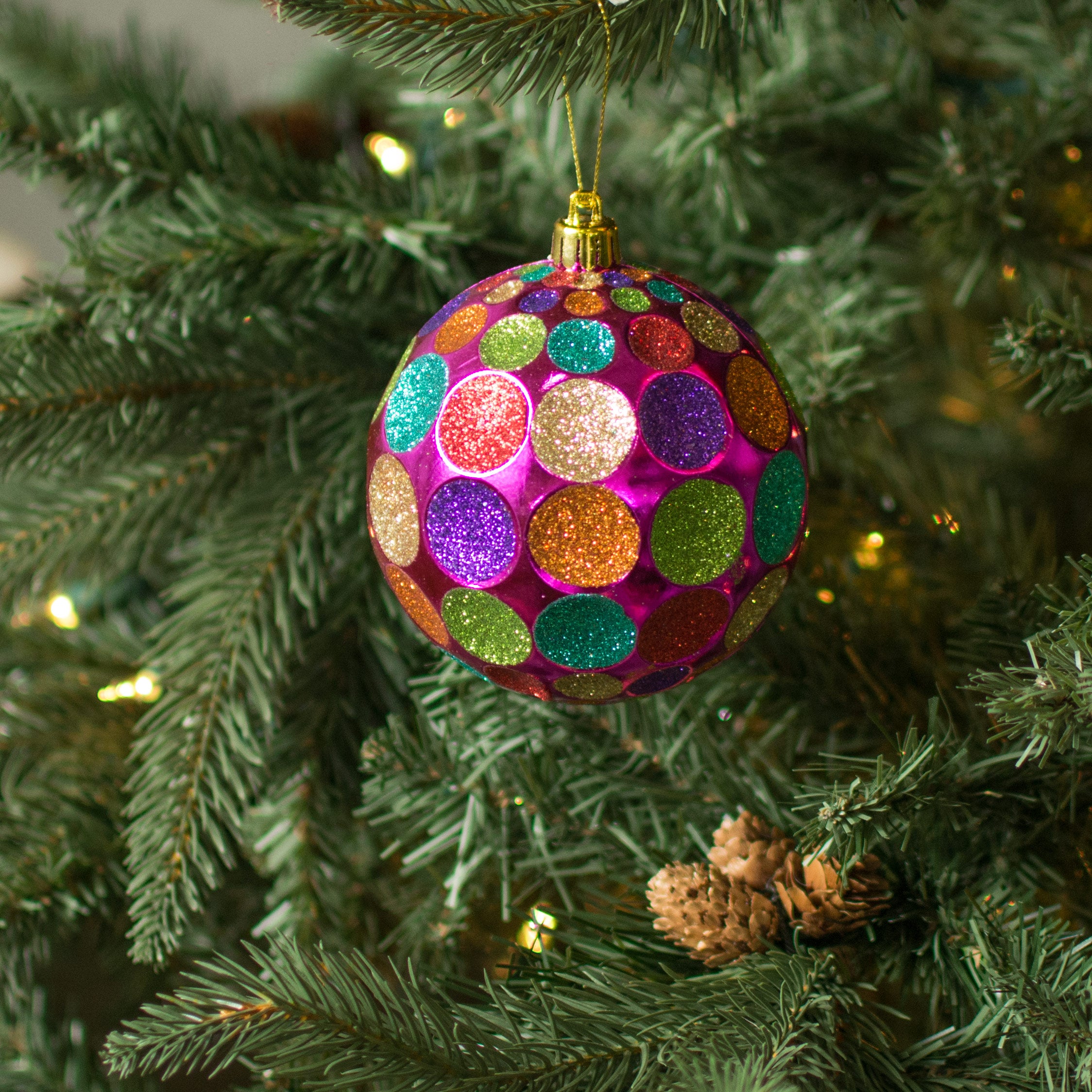 100MM Indent Dot Ball Ornament: Fuchsia Lifestyle Photo