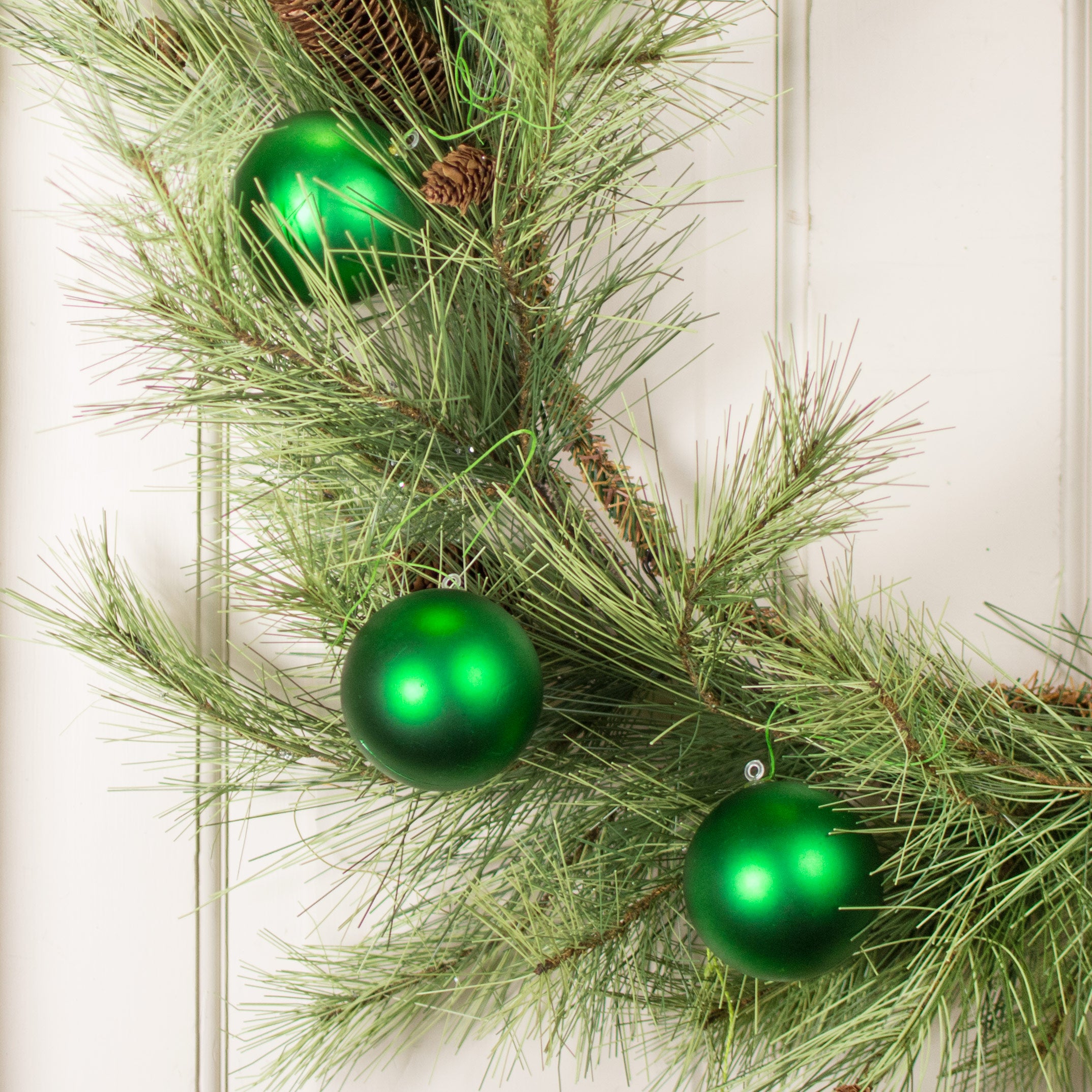 70MM Matte Ball Ornament On Wire: Emerald Green (12) Lifestyle Photo