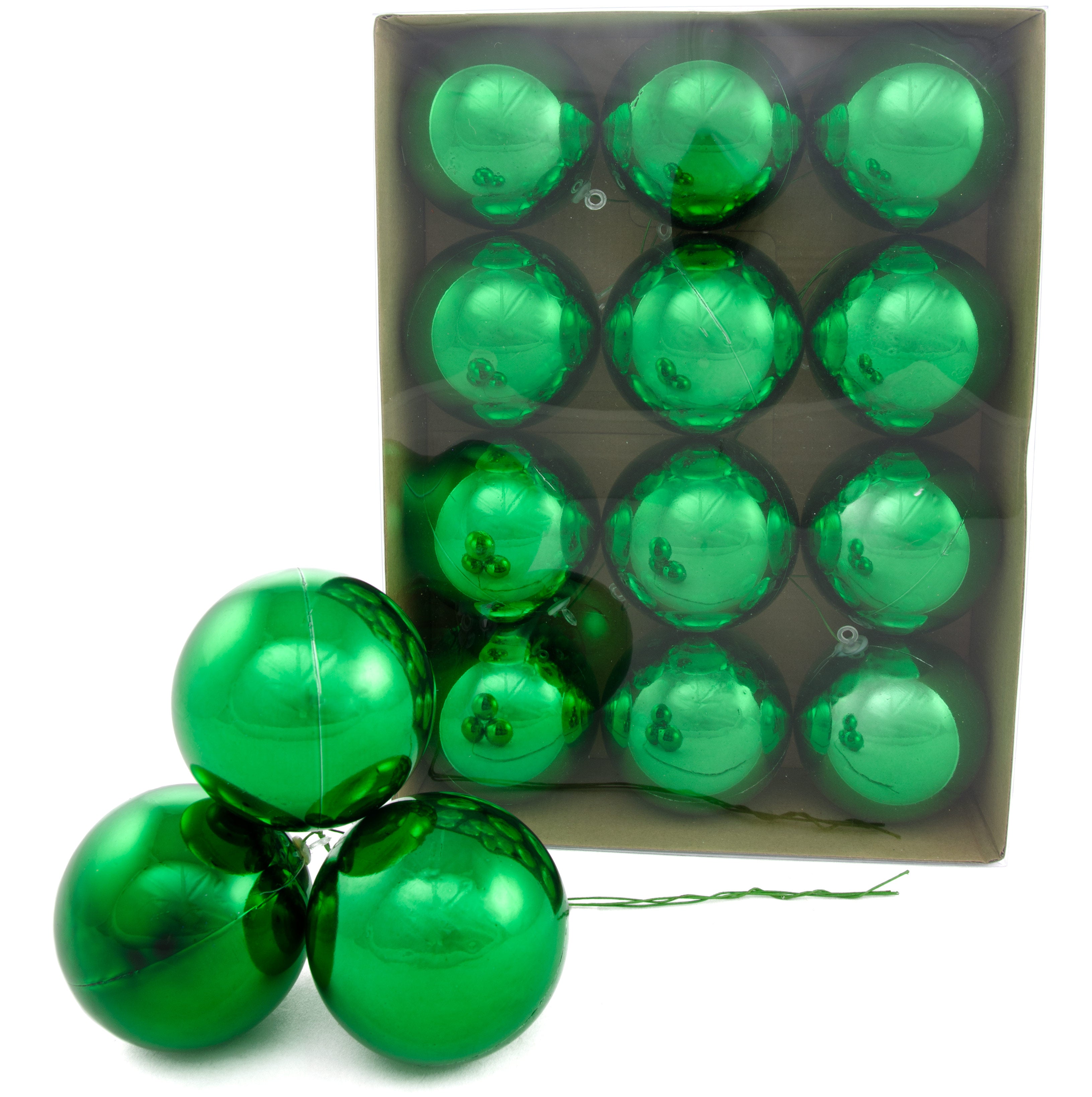 70MM Metallic Ball Ornament On Wire: Emerald Green (12) Item Number: XH821906